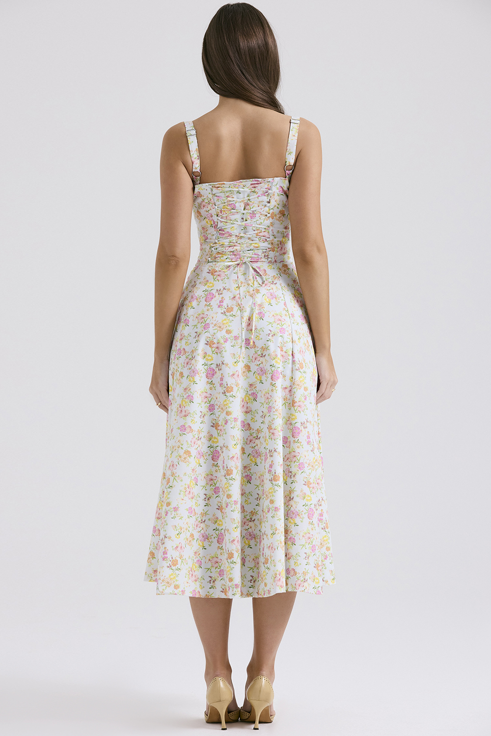 Carmen Pale Blue Meadow Print Cotton Bustier Sundress - luluinthesky