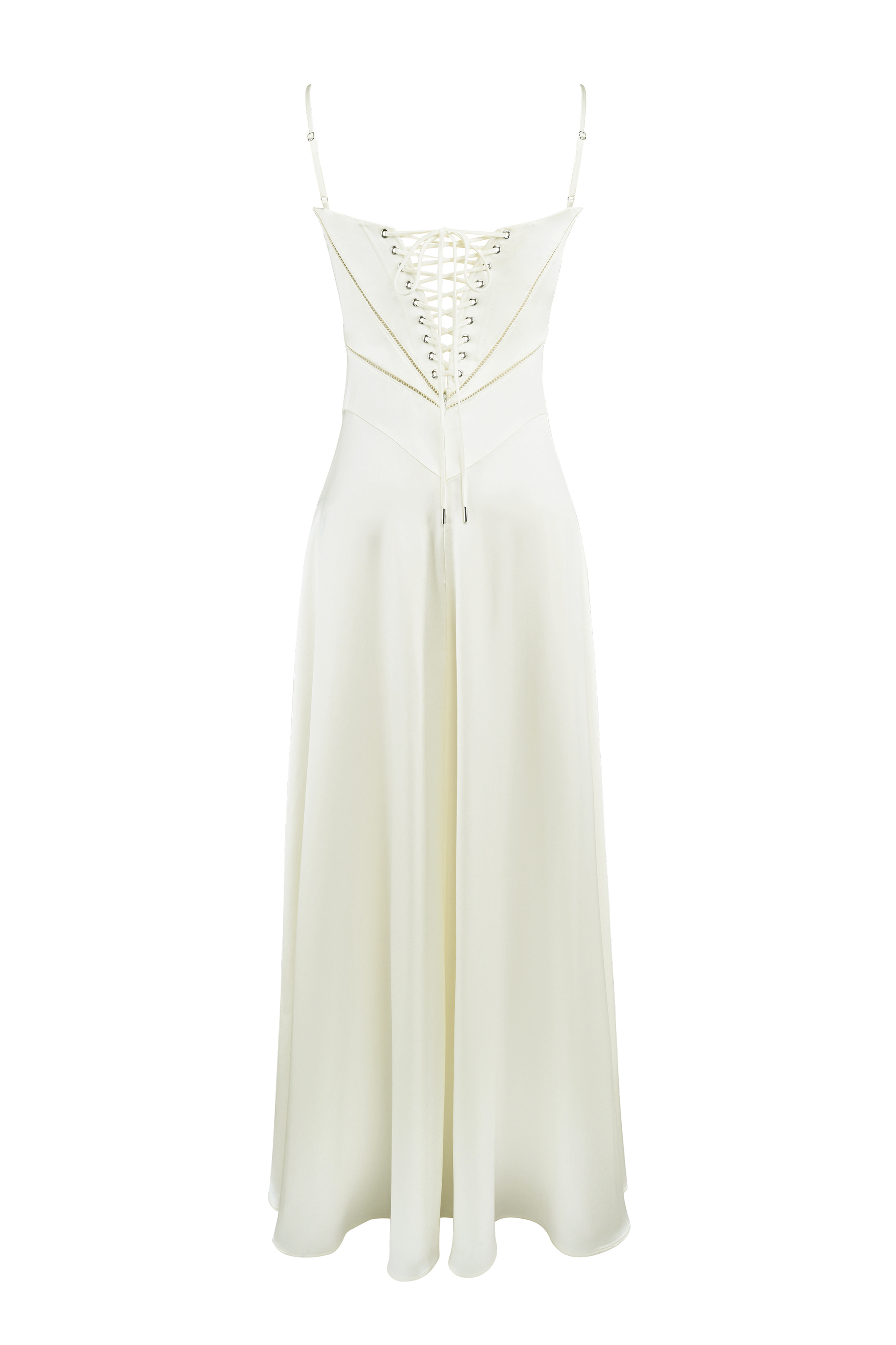 Anabella Ivory Satin Lace Up Maxi Dress - luluinthesky