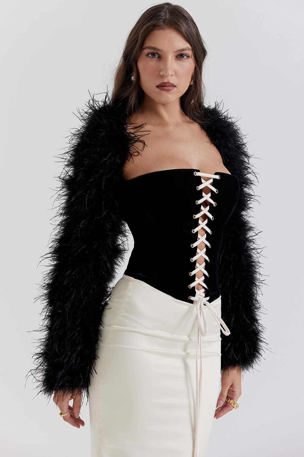 Ash Black Marabou Sleeve Jacket - luluinthesky