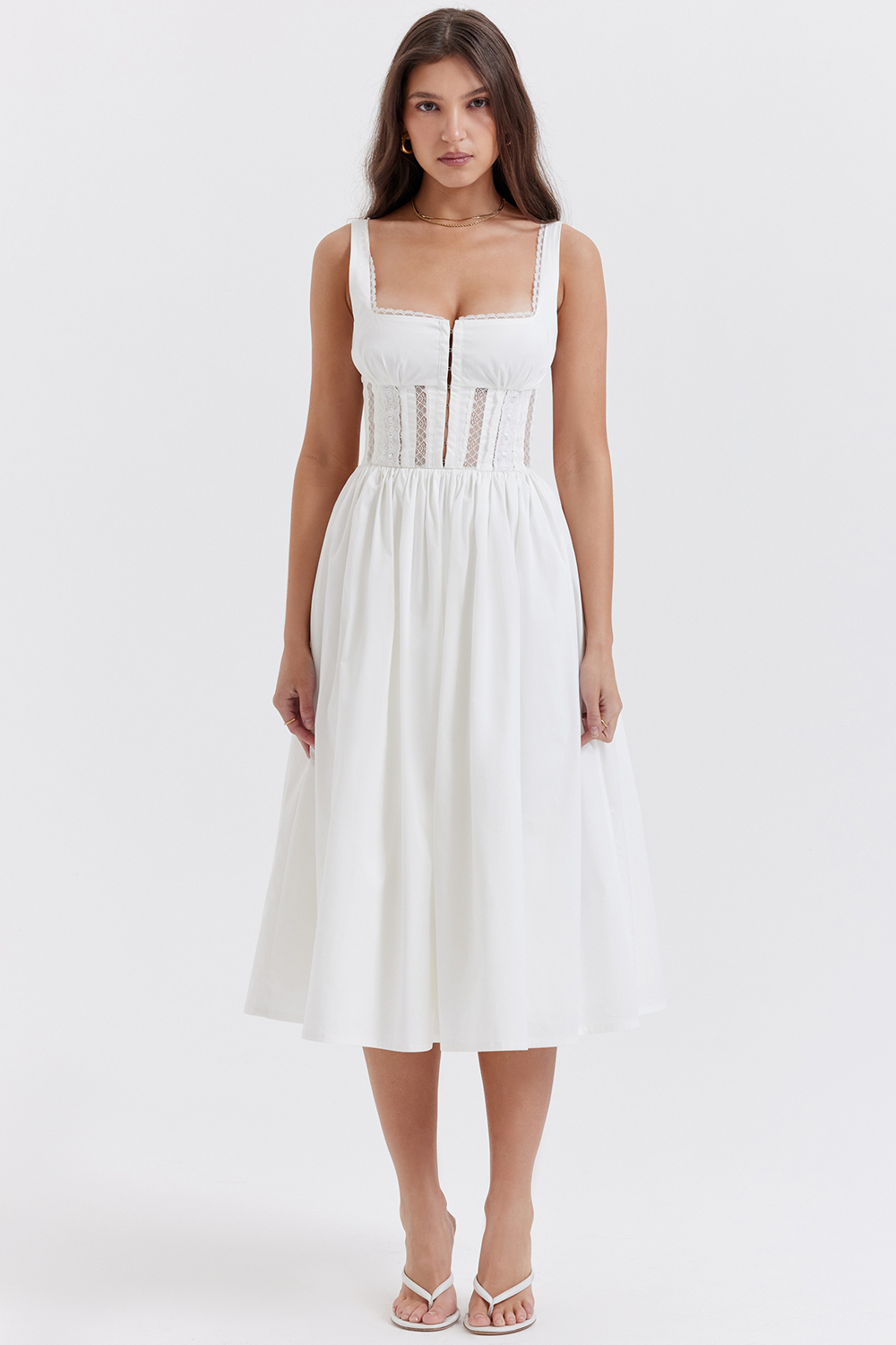 Perle White Lace Trim Midi Dress - luluinthesky