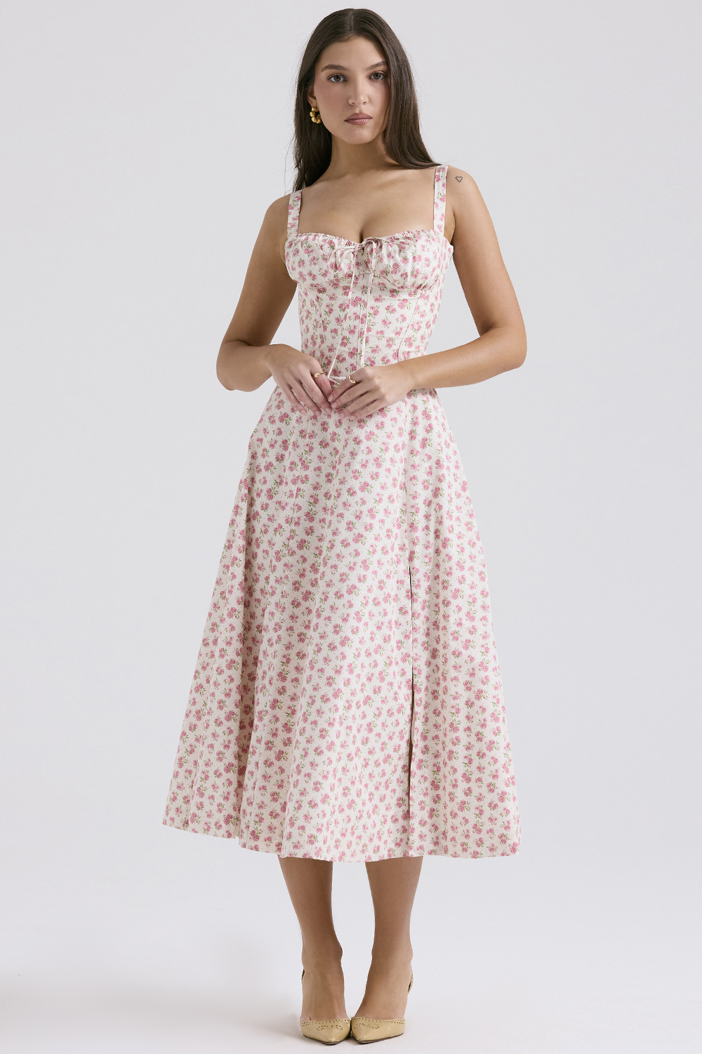 Carmen White Rosebud Print Cotton Bustier Sundress - luluinthesky