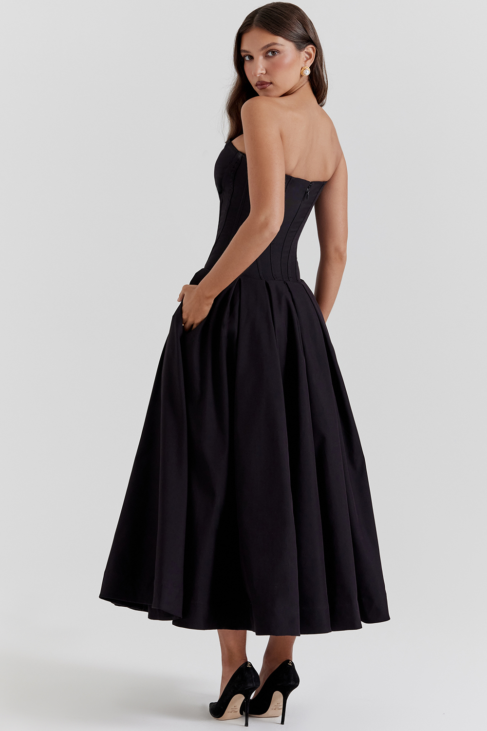 Lady Black Strapless Midi Dress - luluinthesky