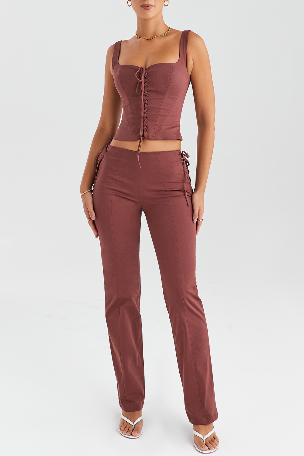 Mistress Rocks Coffee Lace Up Trousers - SALE - luluinthesky