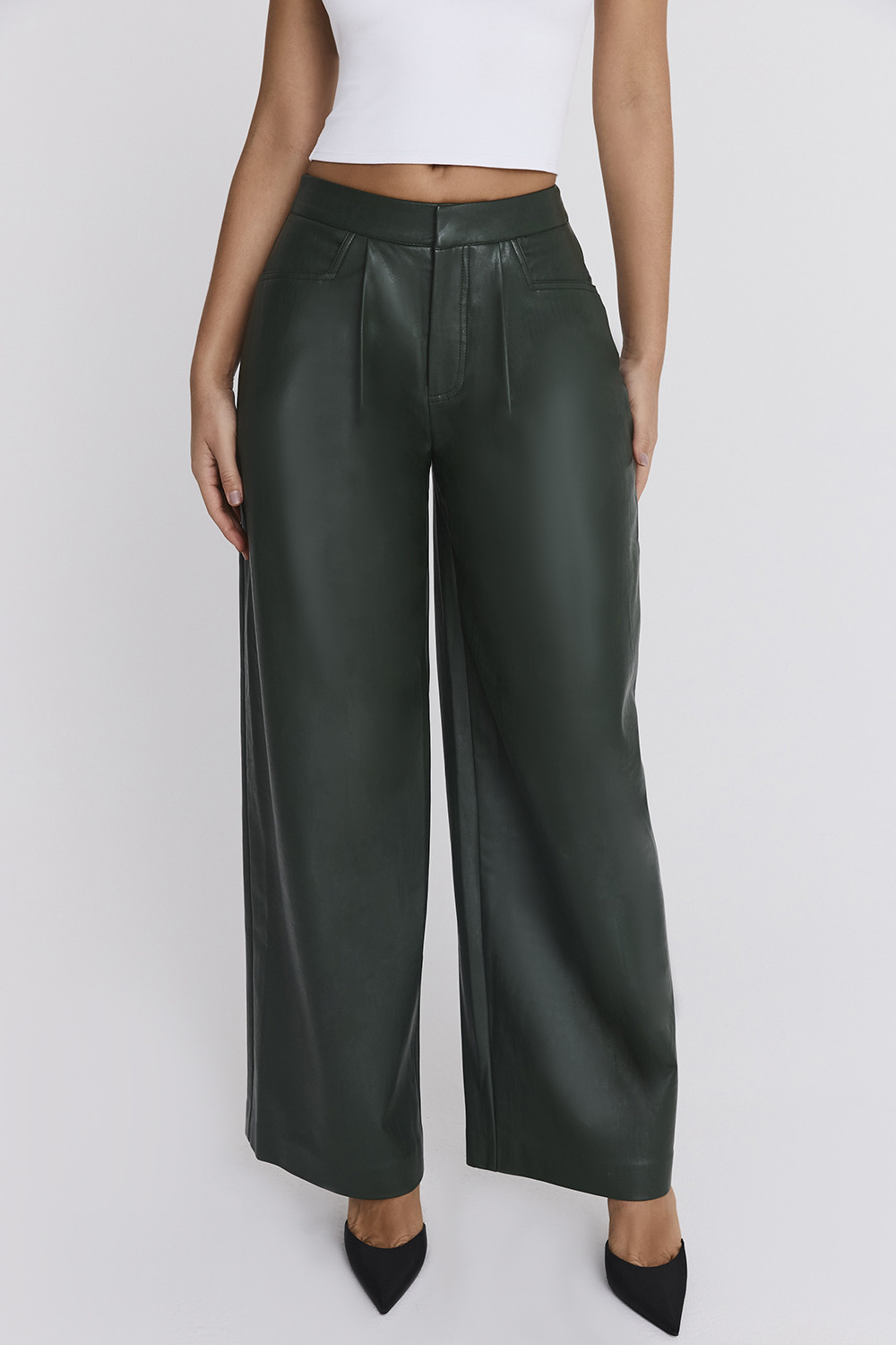 Mistress Rocks Evergreen Vegan Leather Darted Trousers - SALE - luluinthesky