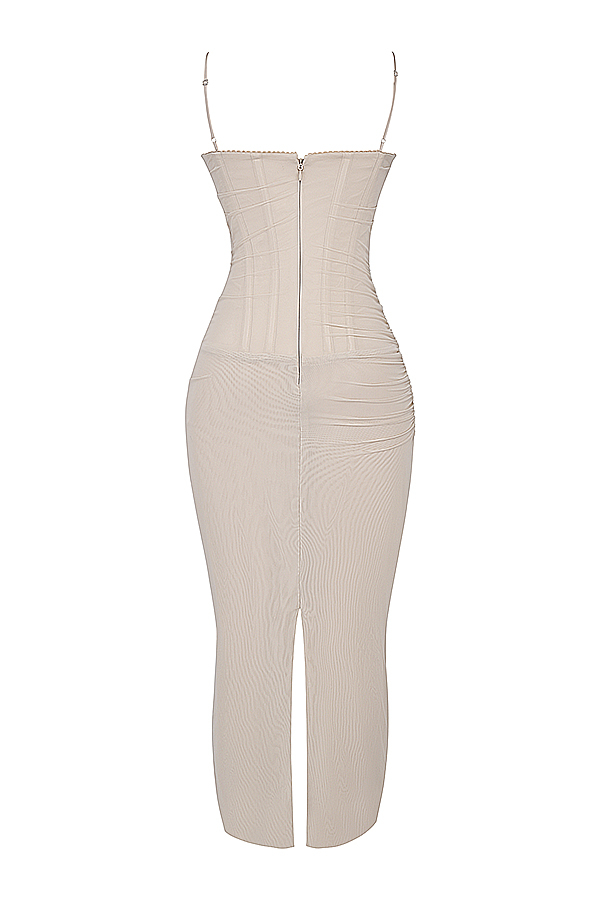 Nalini Sand Stretch Mesh Maxi Dress - luluinthesky