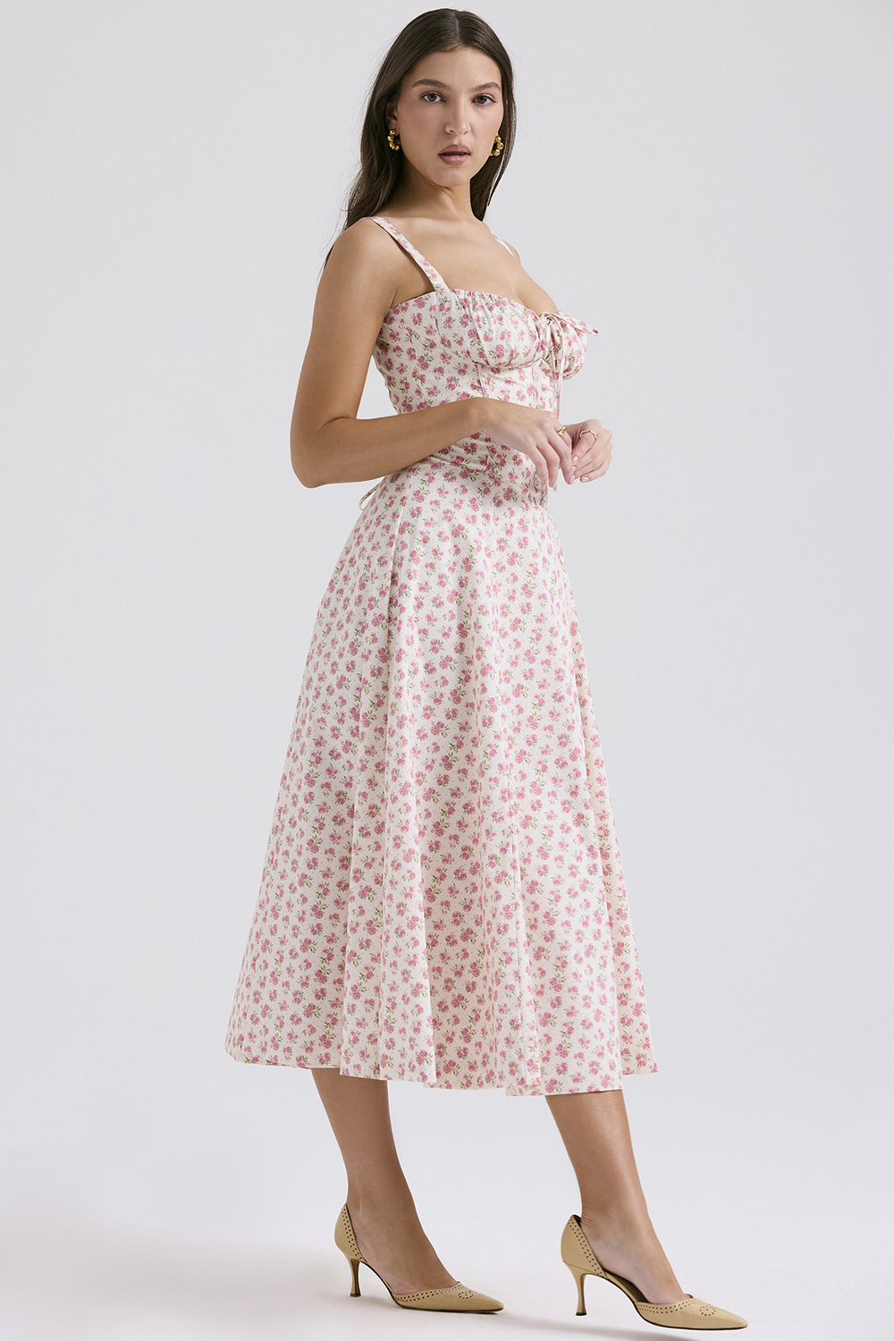 Carmen White Rosebud Print Cotton Bustier Sundress - luluinthesky