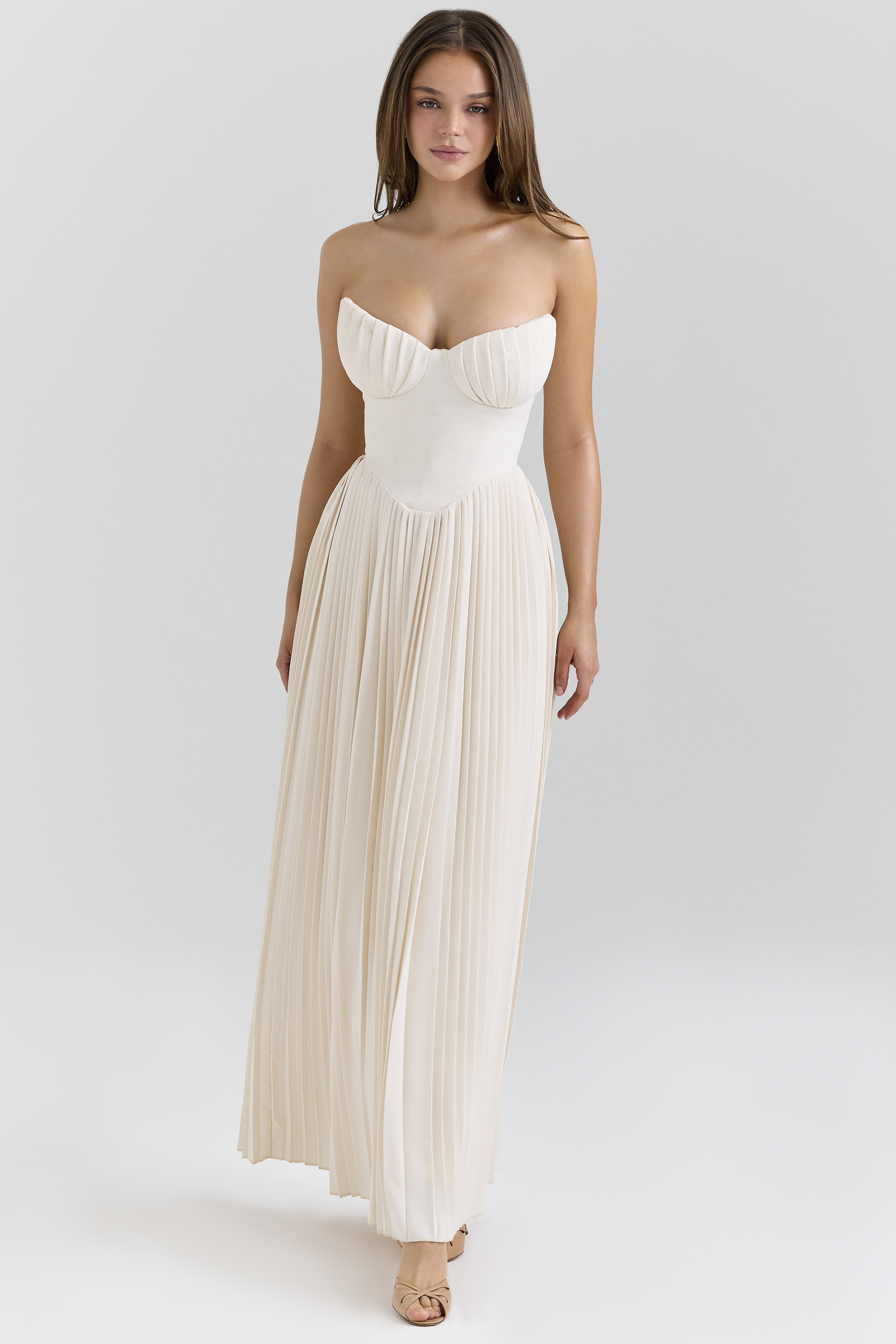 Marcella Ivory Georgette Pleated Maxi Dress - luluinthesky