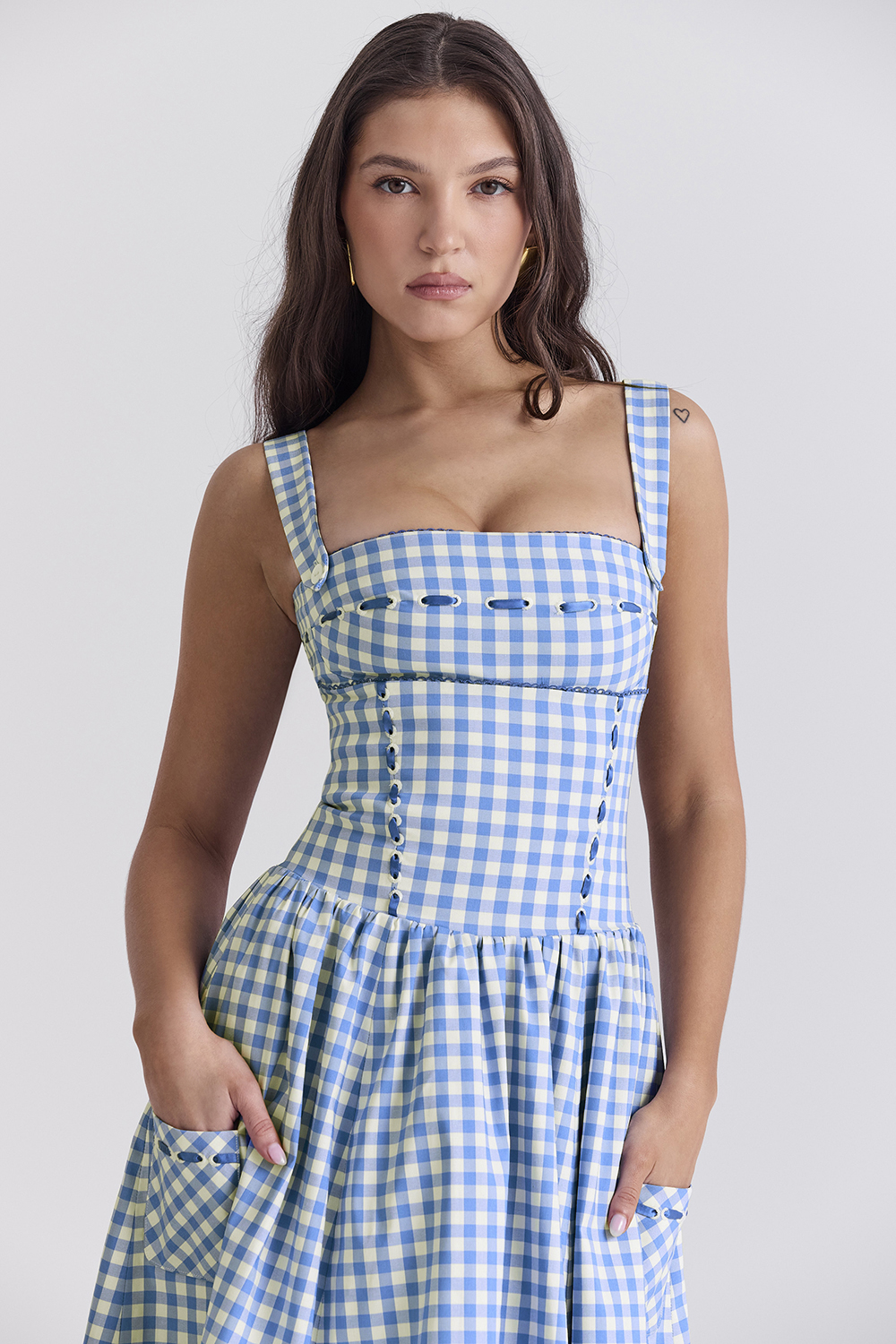 Vivien Regatta Blue Gingham Midi Sundress - luluinthesky