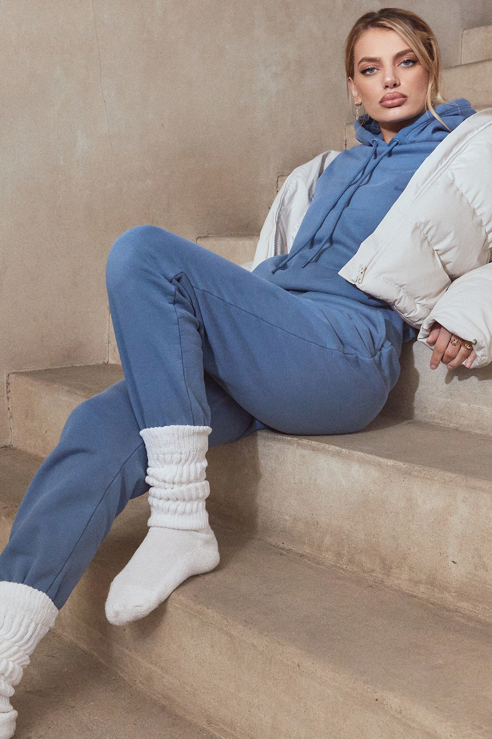 Halo Azure Cotton Fleece-Back Oversized Hoodie - luluinthesky