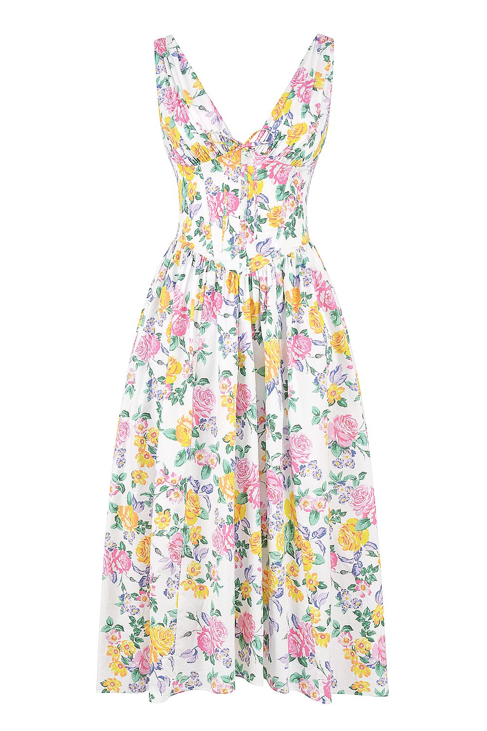 Emmelina White Vintage Rose Print Cotton Corset Sundress - luluinthesky