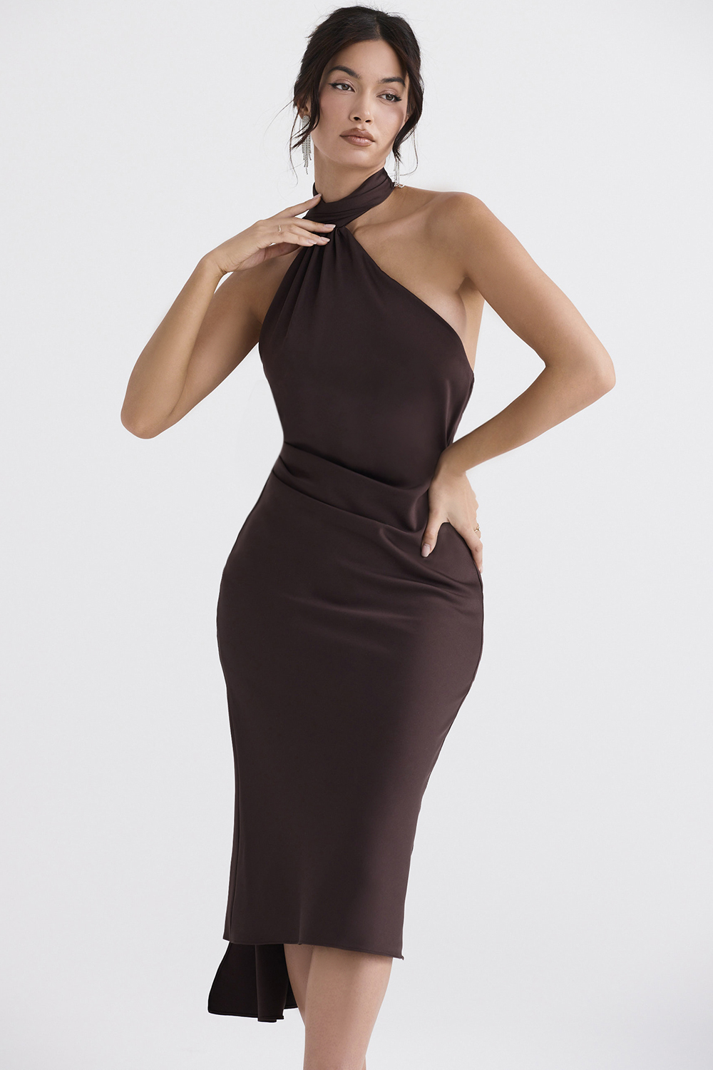 Angelina Chocolate Wrap Neck Midi Dress - luluinthesky