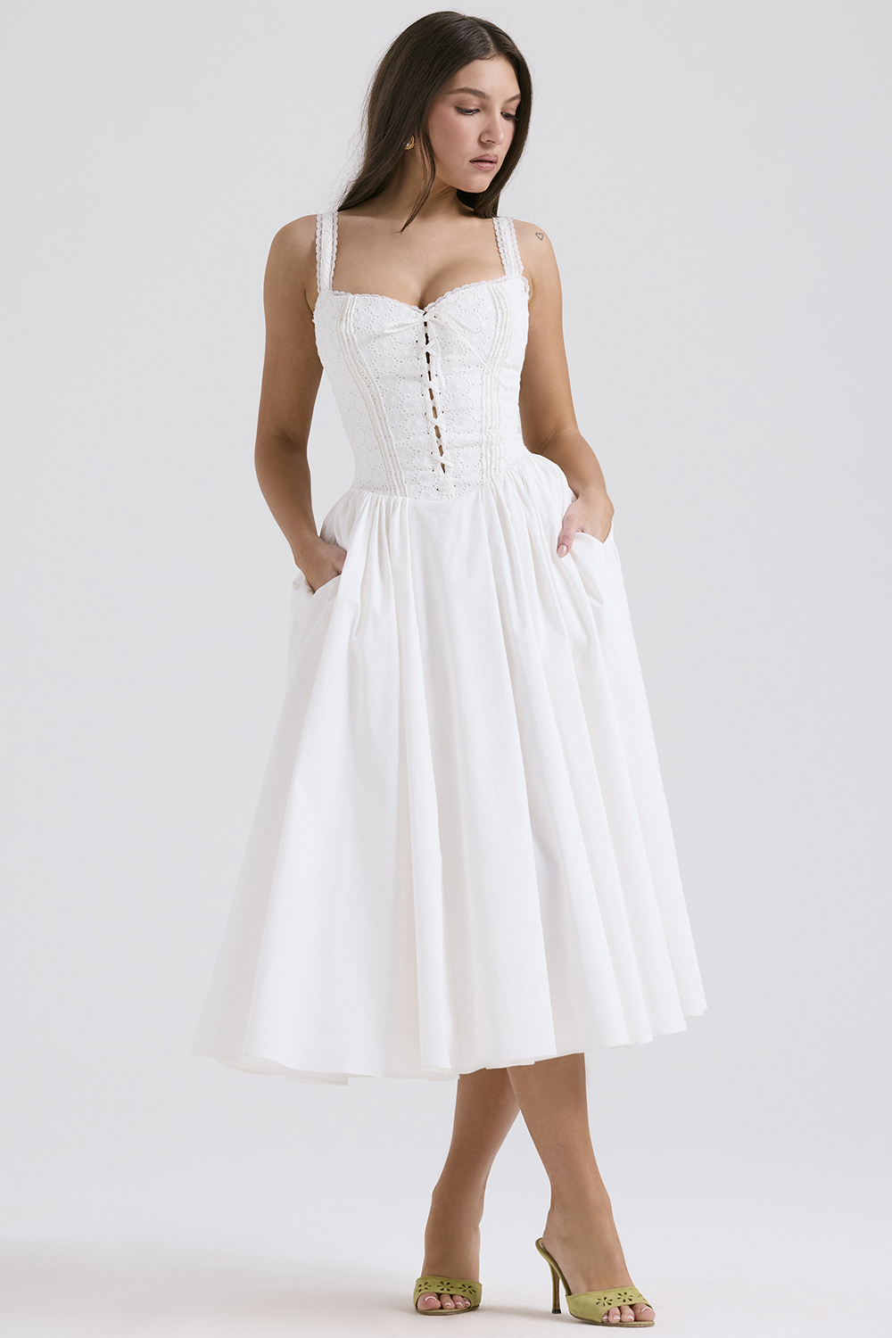 Milia White Broderie Anglais & Cotton Midi Dress - luluinthesky
