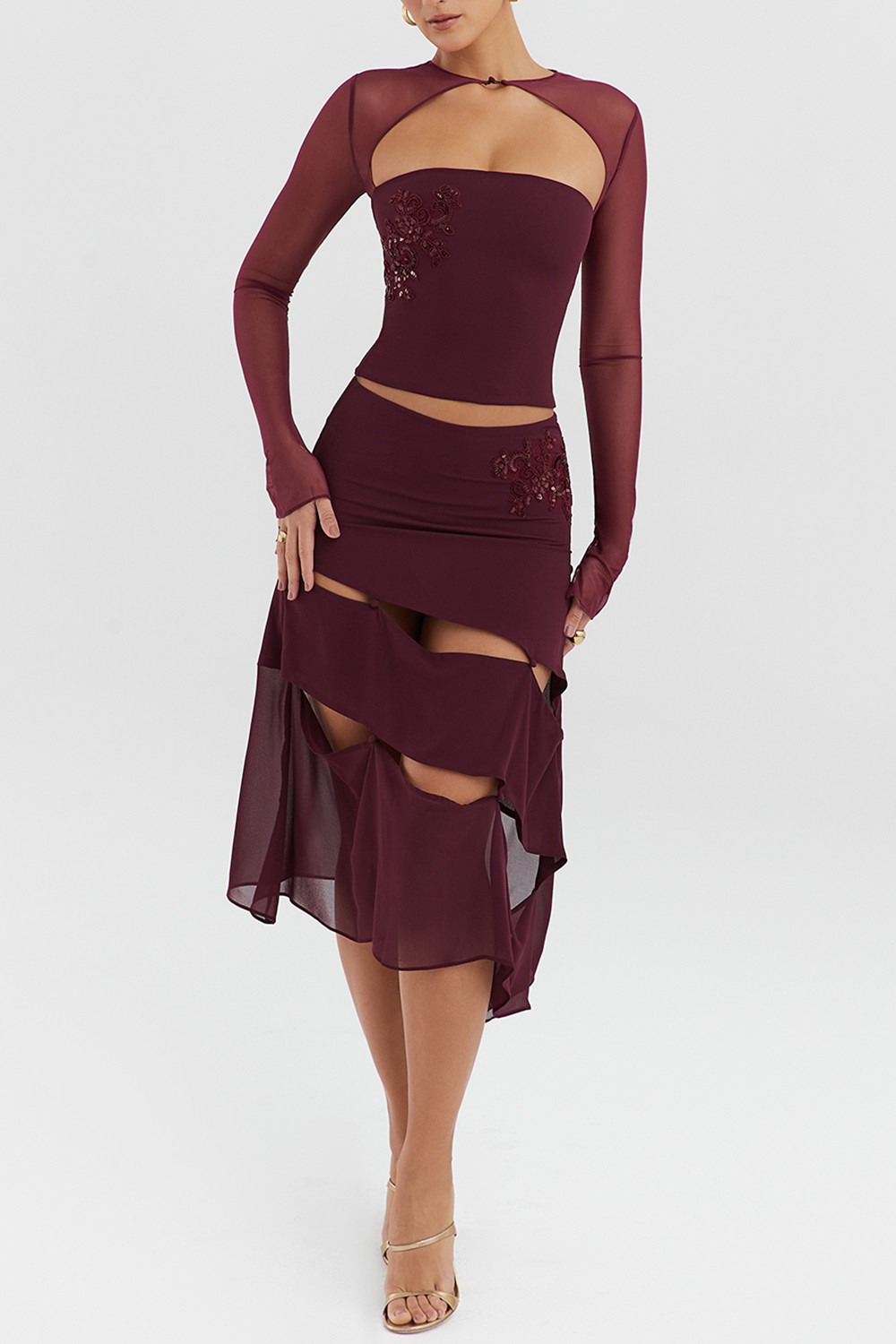 Mistress Rocks Black Cherry Embellished Midi Skirt - SALE - luluinthesky