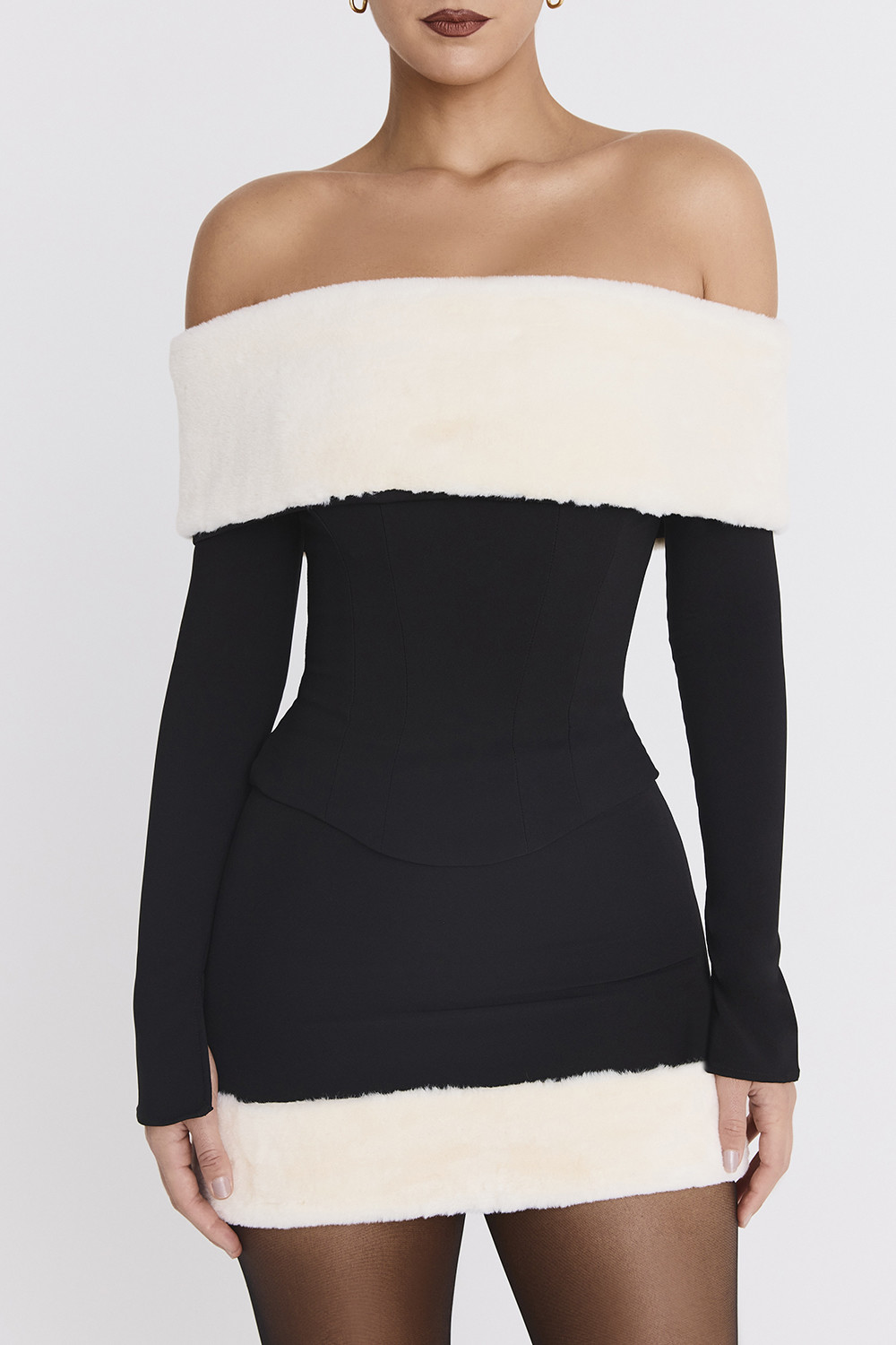 Mistress Rocks Black & Ivory Faux Fur Trim Mini Skirt - SALE - luluinthesky