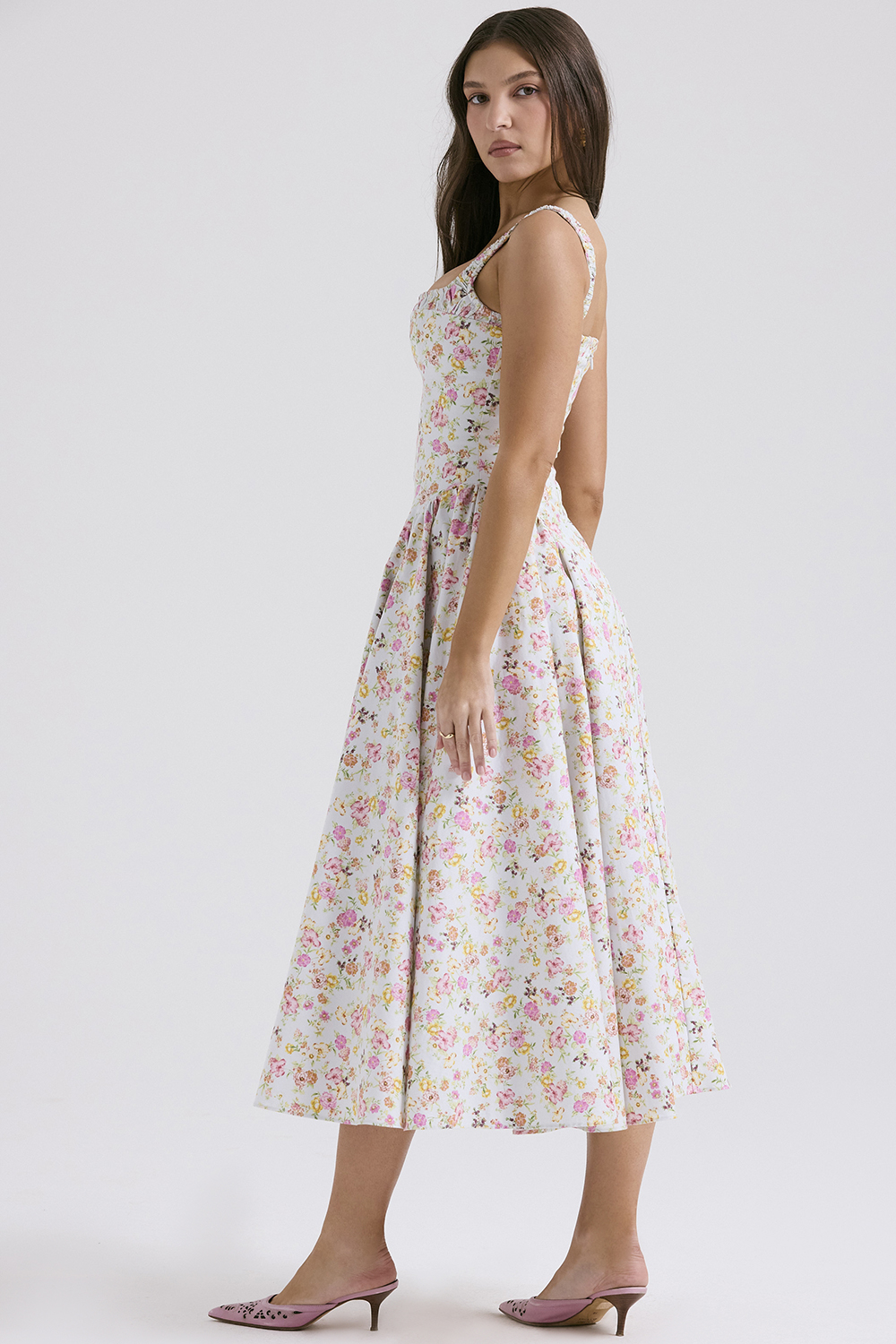Dorothy Pale Blue Meadow Print Cotton Midi Sundress - luluinthesky