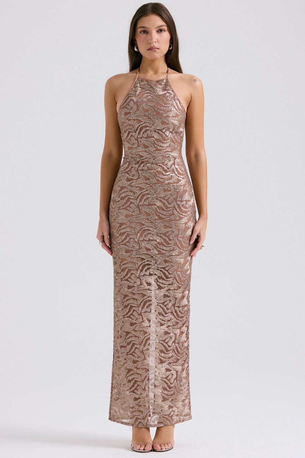 Giada Rose Gold Embroidered Sequinned Gown - luluinthesky