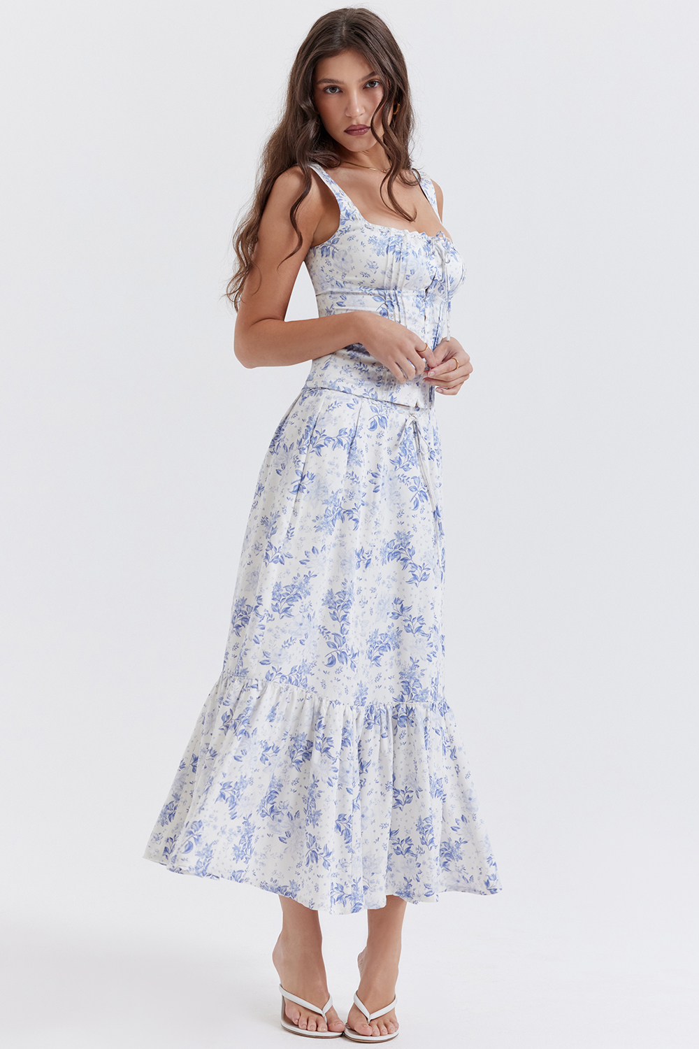 Chicca Blue Floral Print Top - luluinthesky