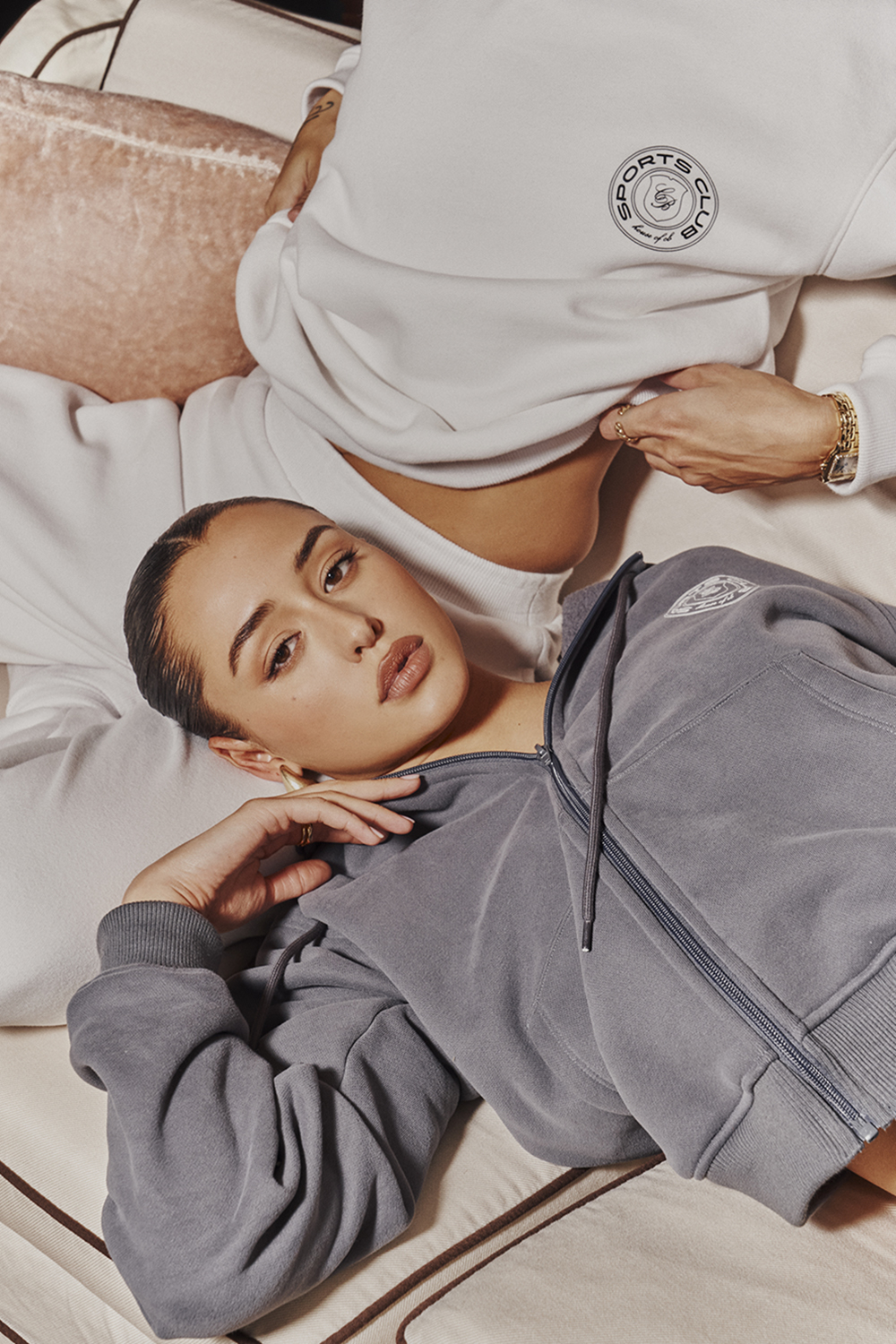 Mirage Slate Cotton Fleece-Back Zip Through Hoodie - luluinthesky