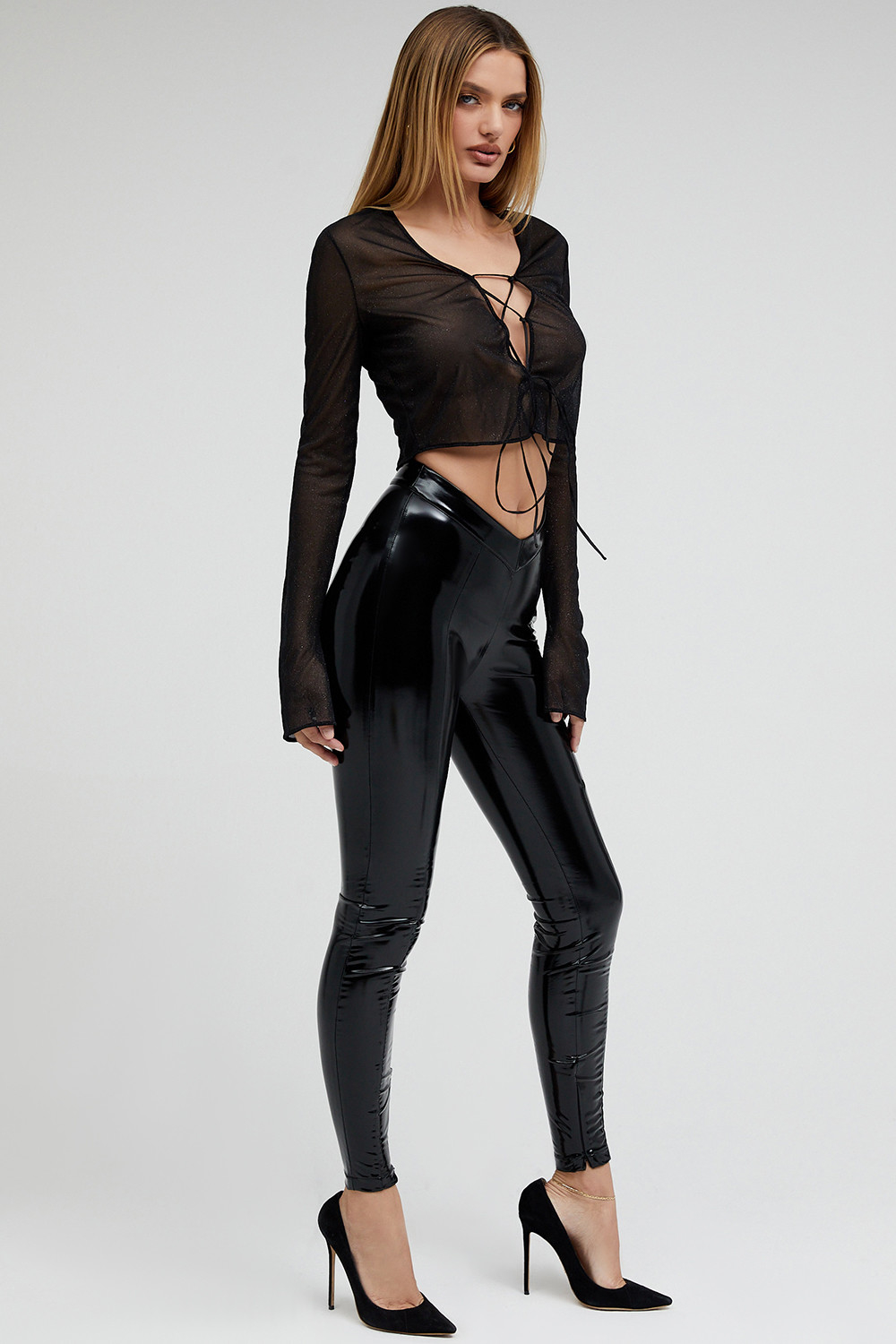 EtherealMistress Rocks  Black Vinyl V-Front Trousers - SALE - luluinthesky