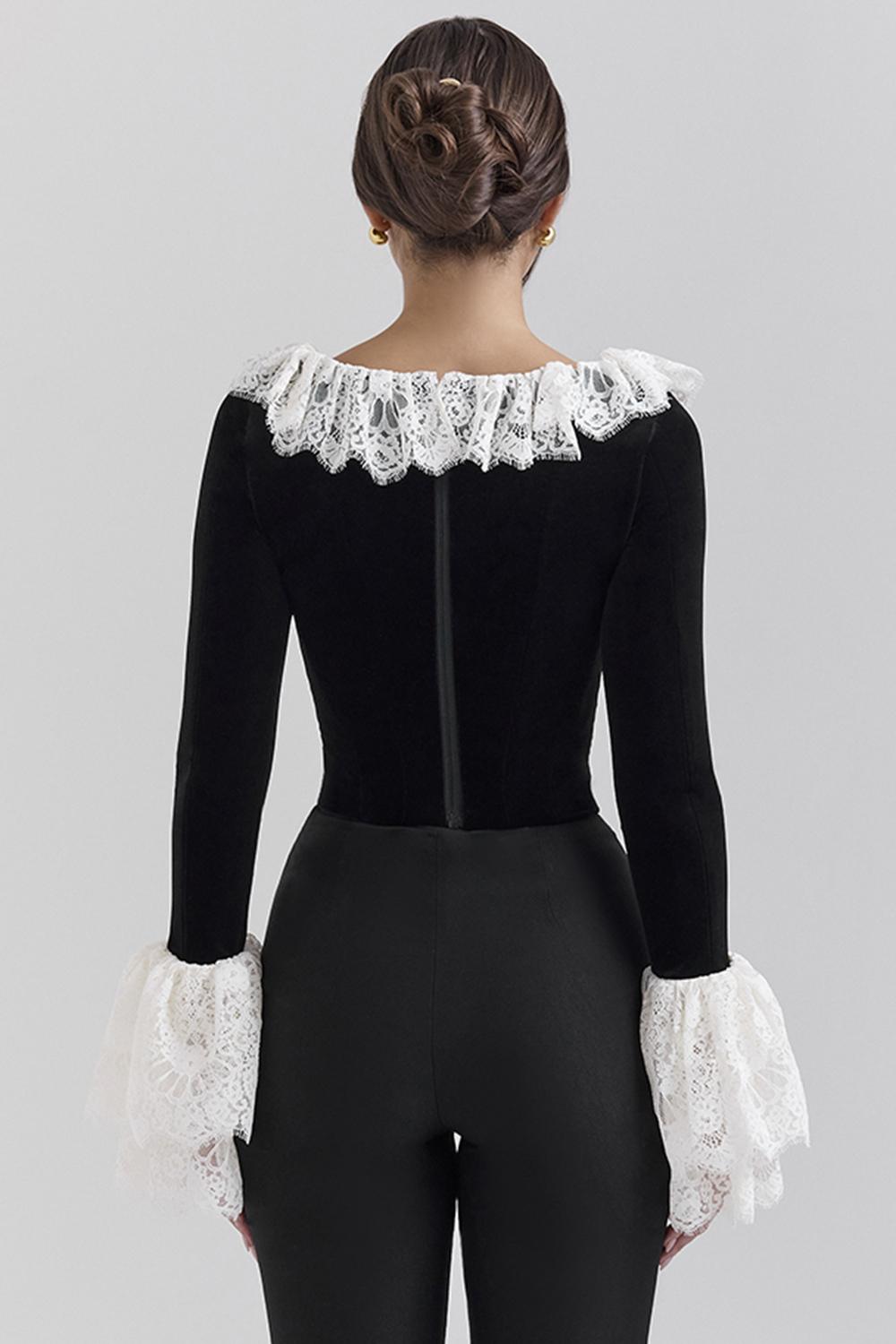 Jacinda Black Velvet Lace Trimmed Corset Top - SALE - luluinthesky