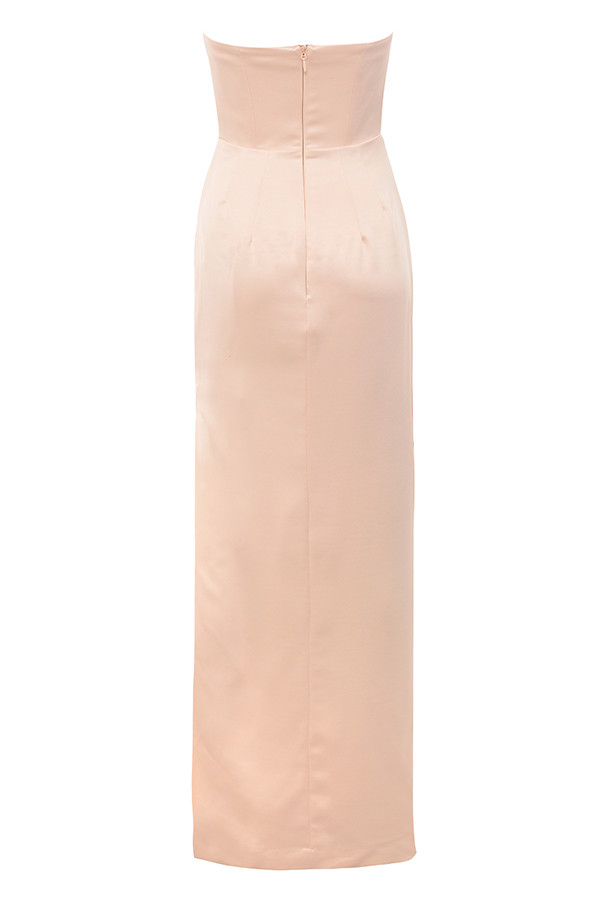 Adrienne Champagne Satin Strapless Gown - luluinthesky