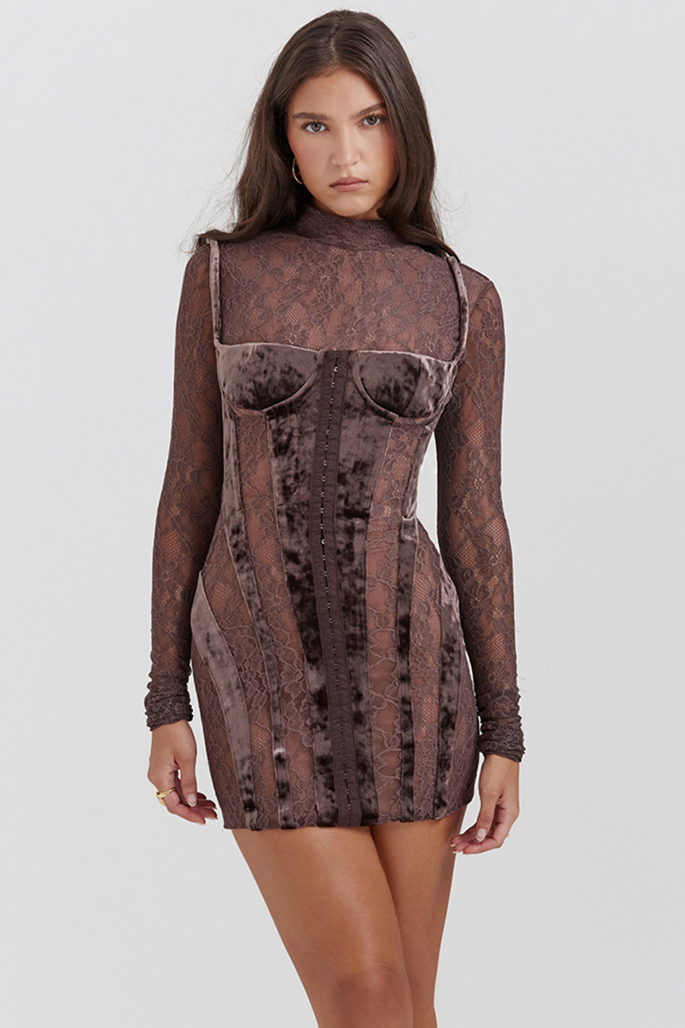 Marica Brown Velvet & Lace Corset Dress - luluinthesky