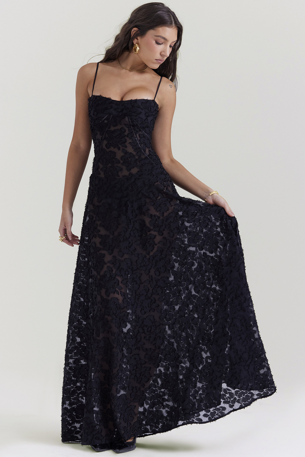 Seren Black Floral Lace Back Maxi Dress - luluinthesky