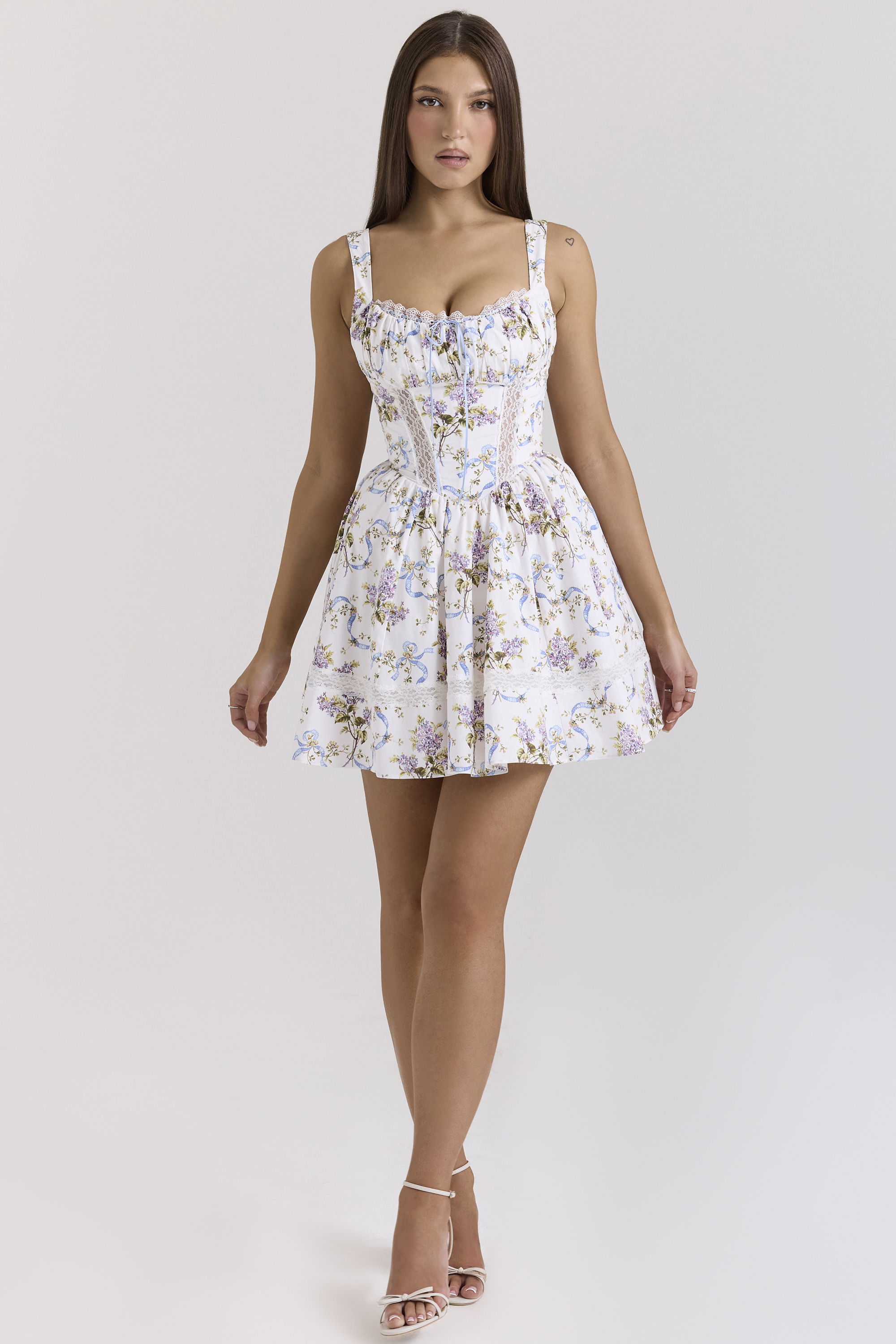Kimmie White Floral Ribbon Print Cotton Mini Dress - luluinthesky