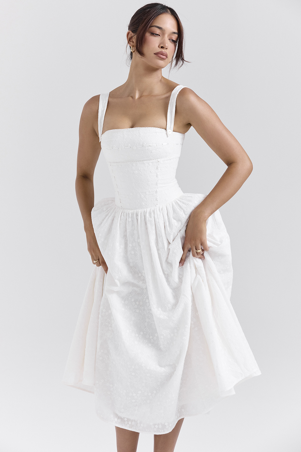 Vivien White Broderie Anglais Midi Sundress - luluinthesky