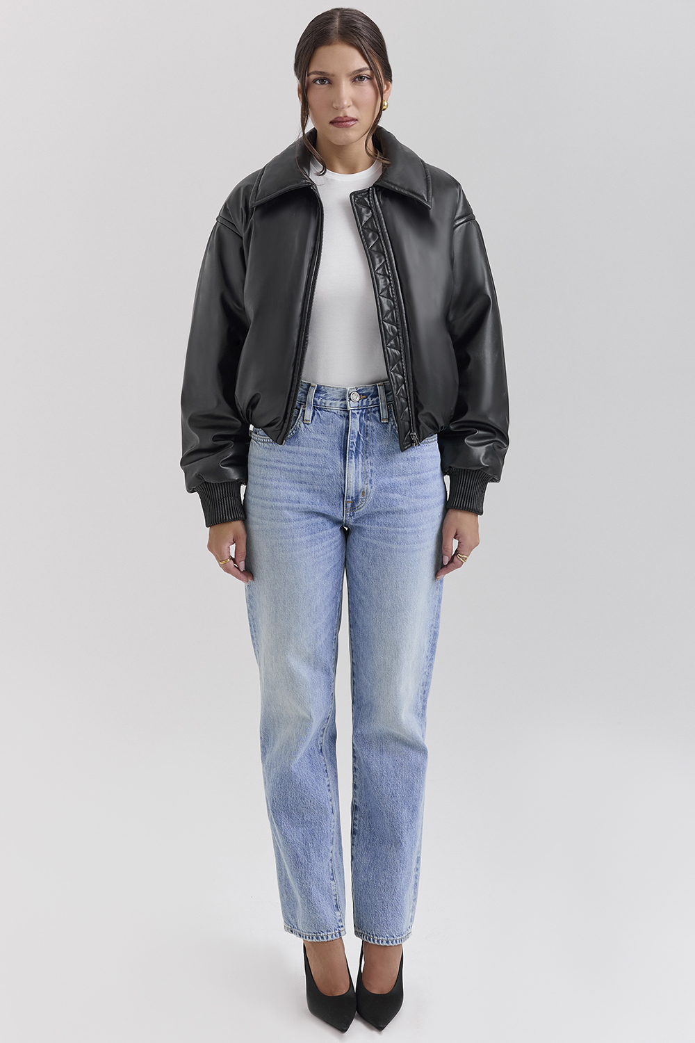 Sante Black Vegan Leather Bomber Jacket - luluinthesky