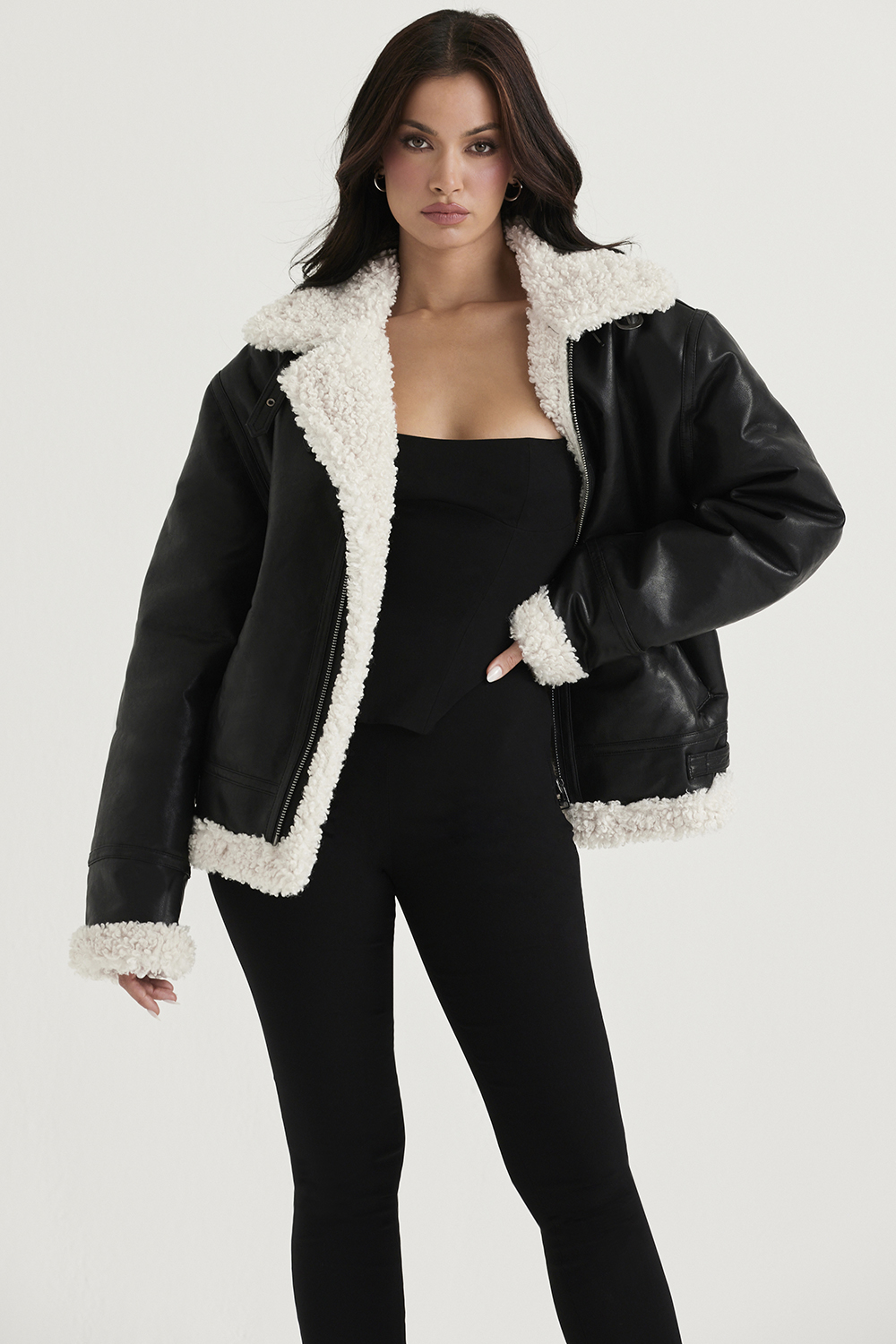 Madden Black Vegan Shearling Aviator Jacket - luluinthesky