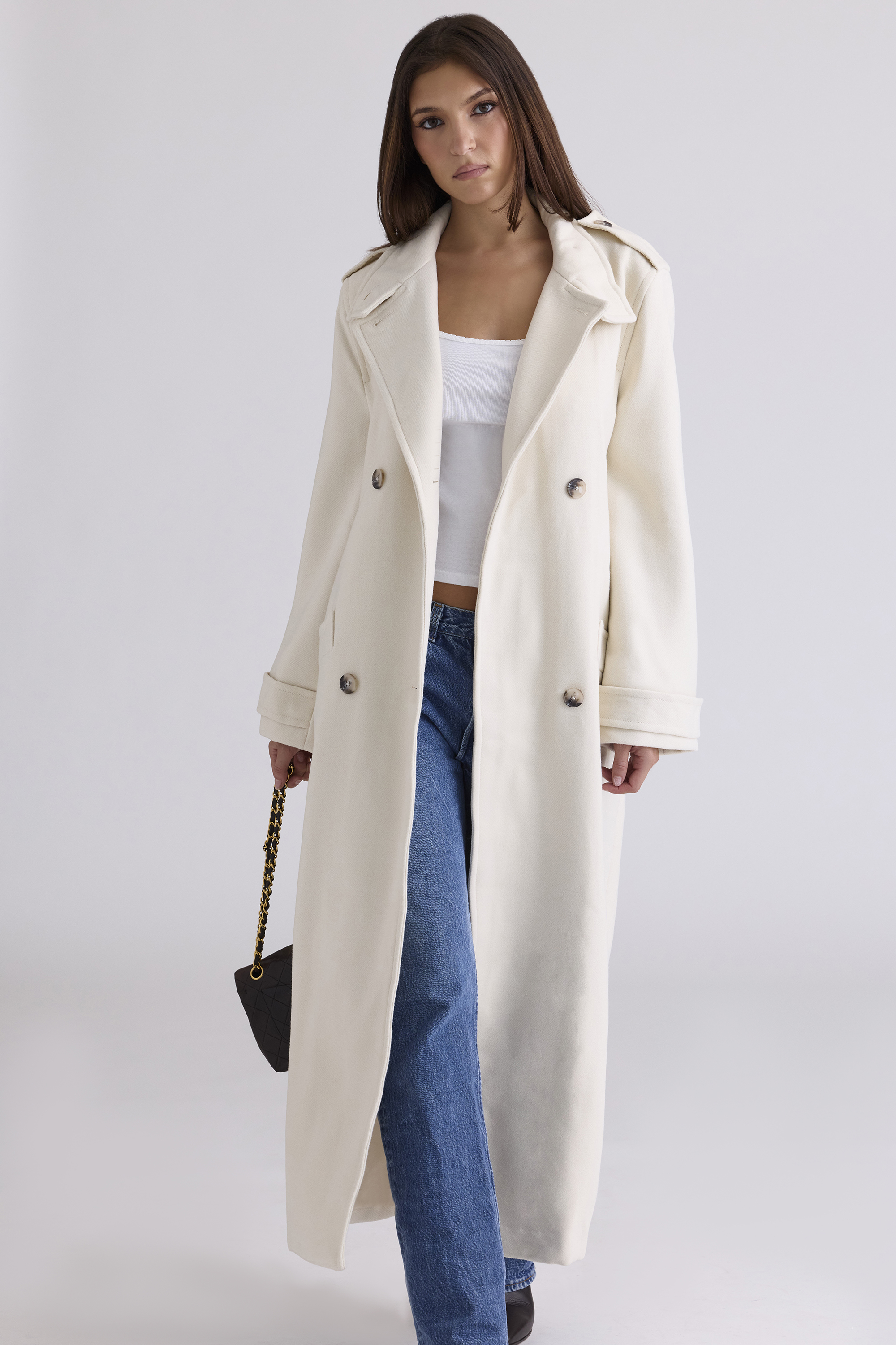 Sander Cream Double Breasted Funnel Neck Coat - luluinthesky