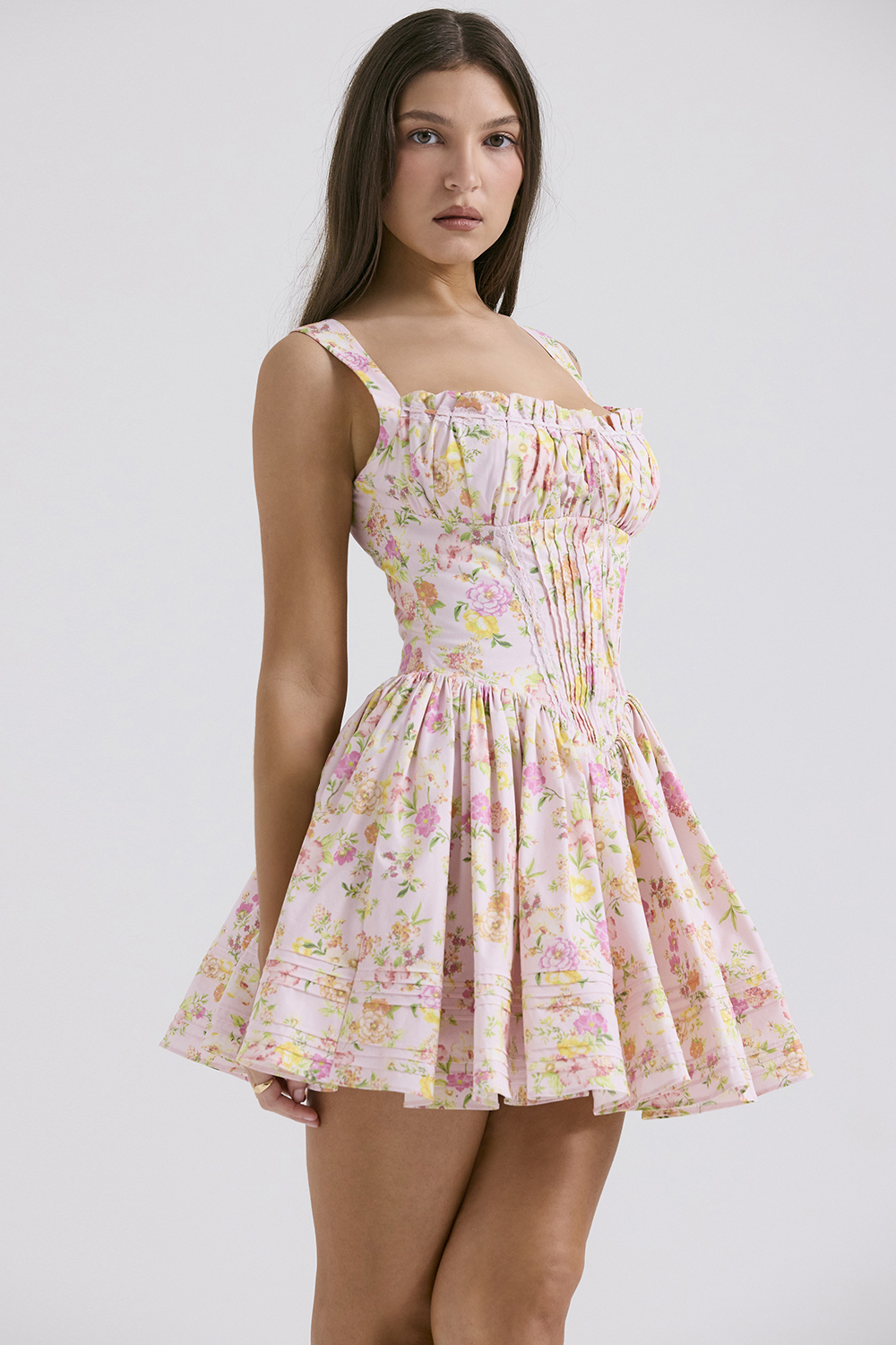 Natassia Pink Meadow Print Cotton Mini Dress - luluinthesky