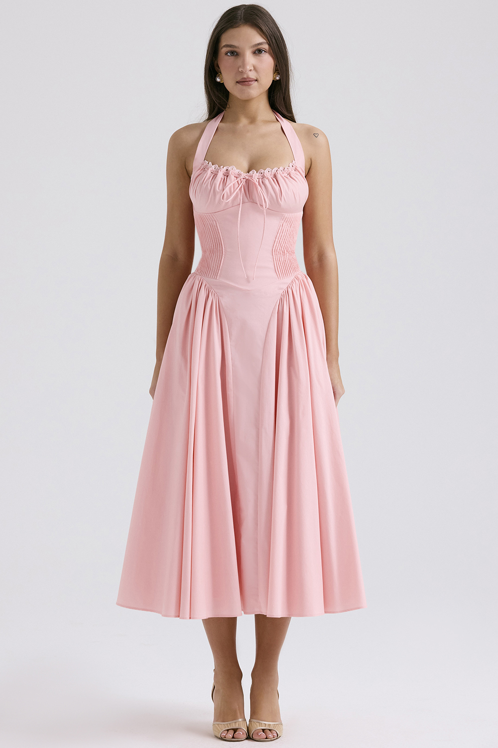 Adabella Rose Pink Cotton Halter Midi Sundress - luluinthesky