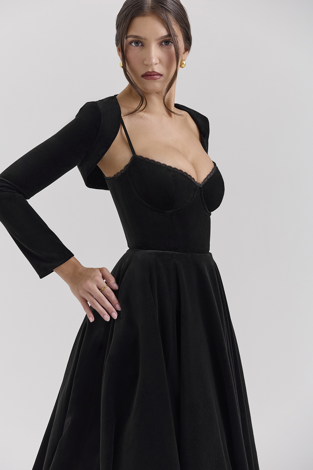 Mademoiselle Black Velvet Tulle Midi Dress + Bolero - luluinthesky