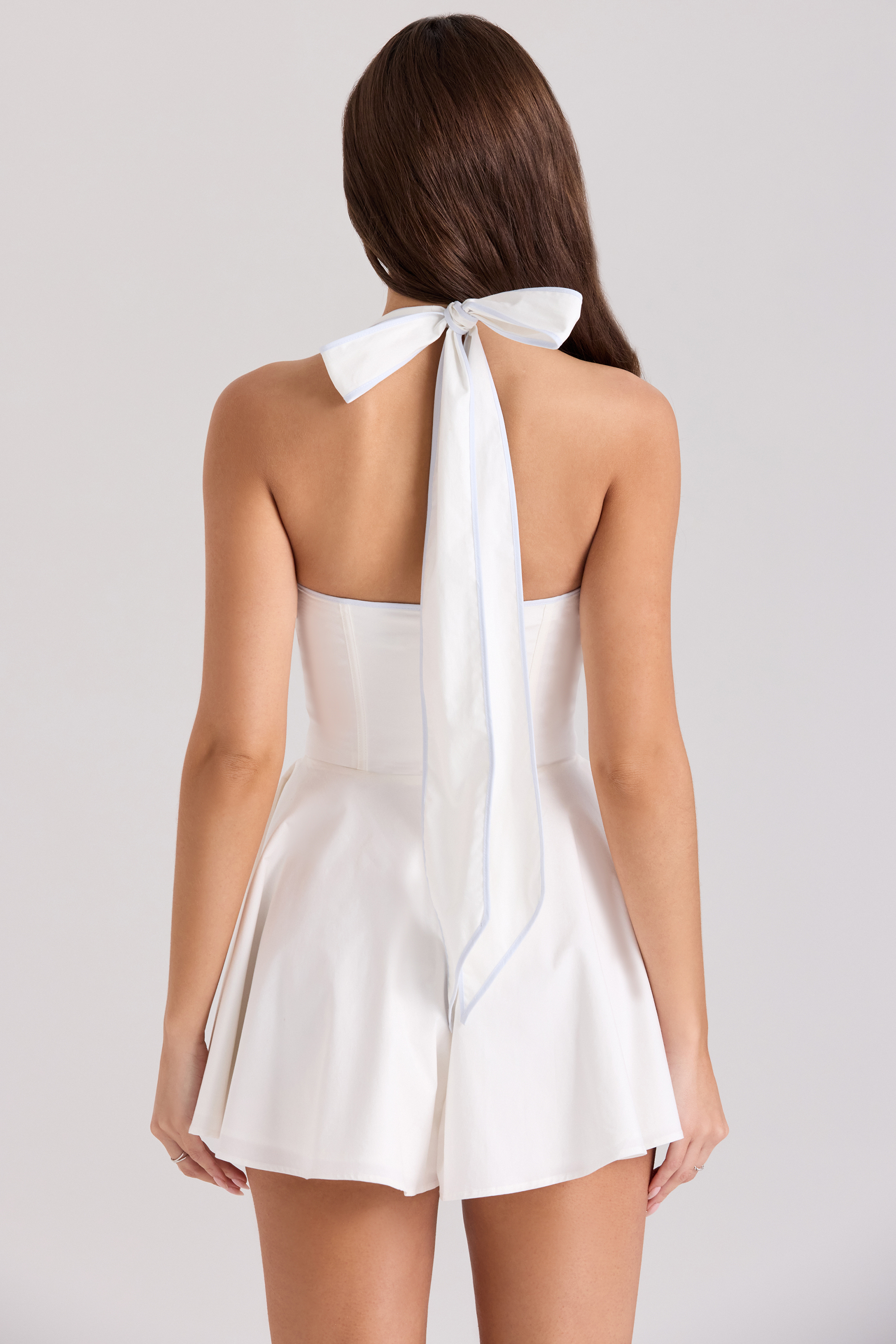 Eleanor White Cotton Halter Neck Playsuit - luluinthesky