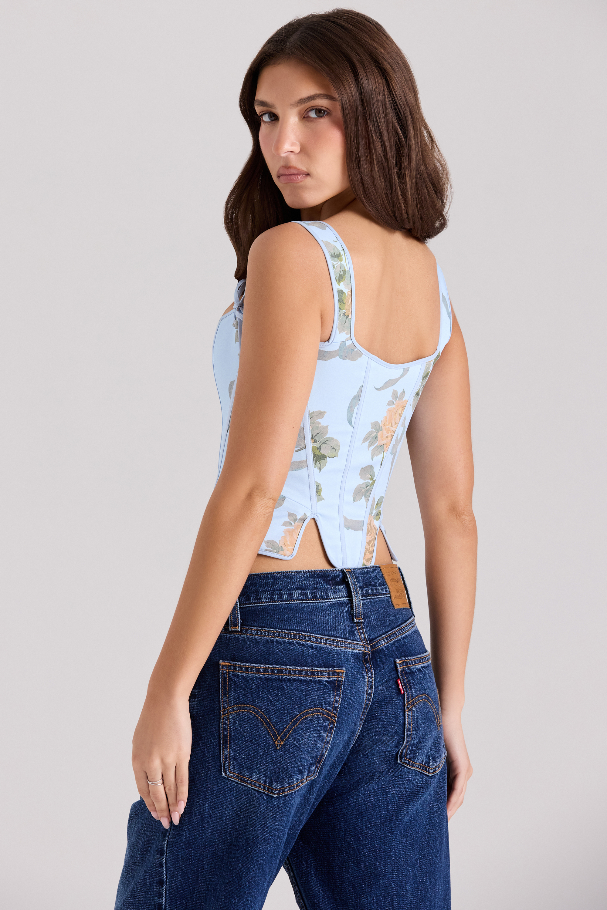 Callie Blue Rose Reversible Cotton Corset Top - luluinthesky