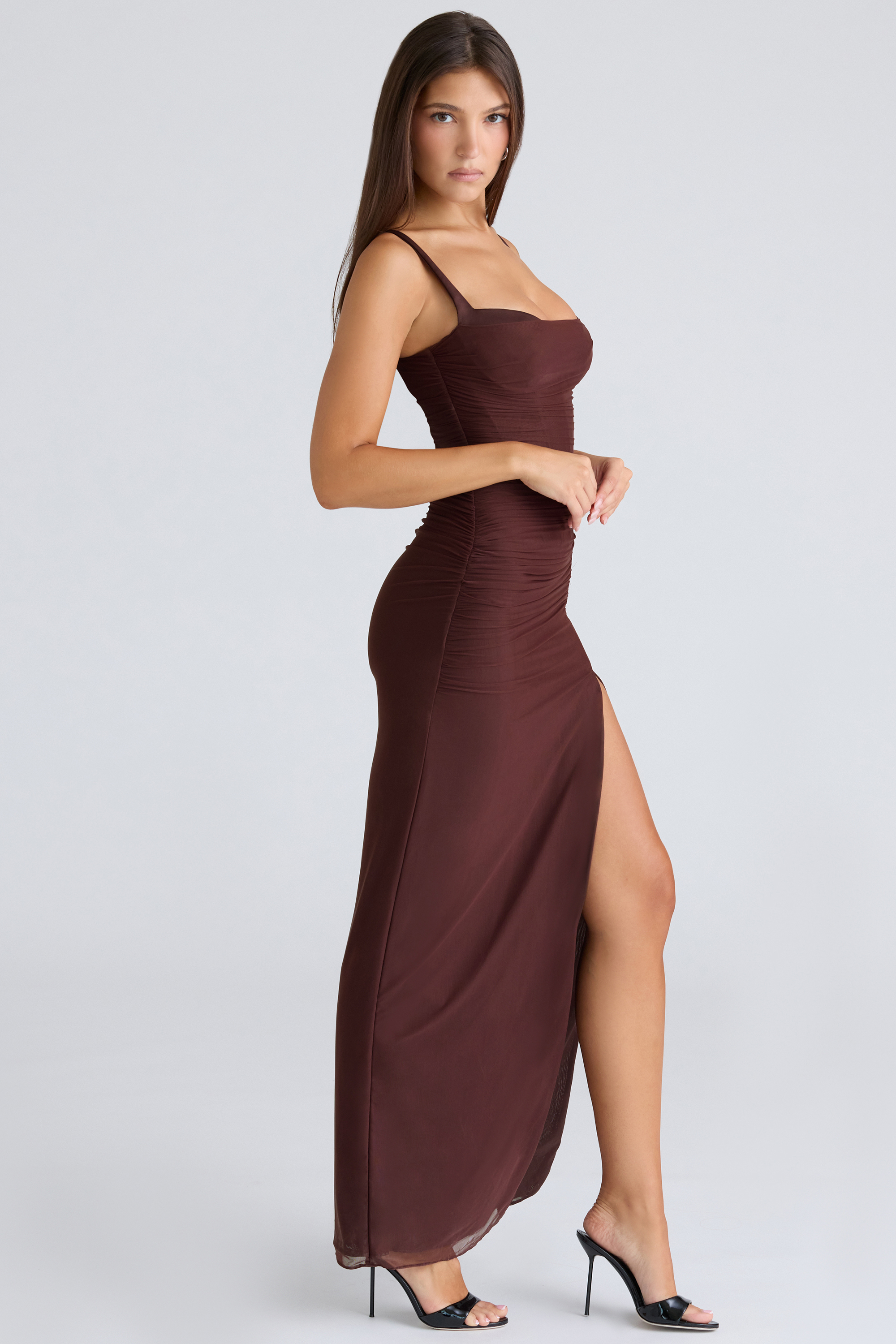 Lini Burgundy Stretch Mesh Maxi Dress - luluinthesky