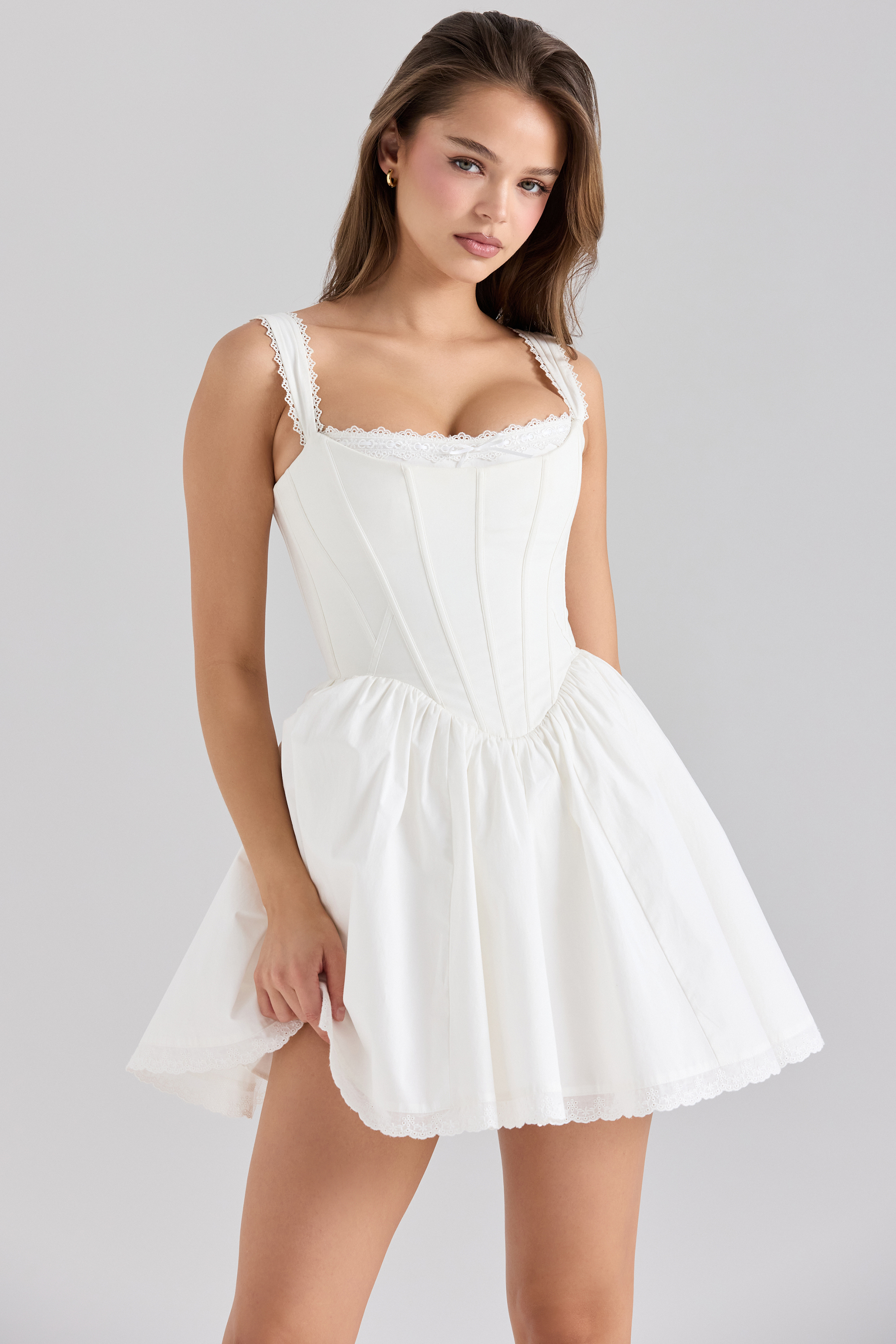 Ami White Stretch Cotton Corset Mini Dress - luluinthesky