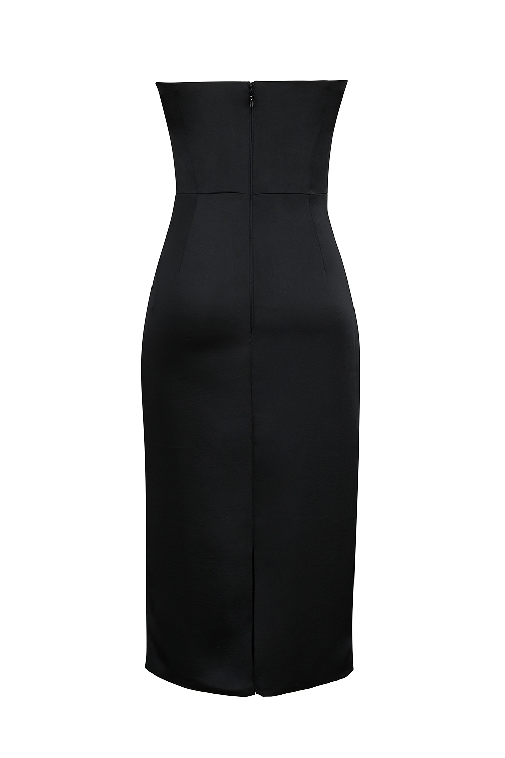 Santana Black Satin Strapless Midi Dress - luluinthesky