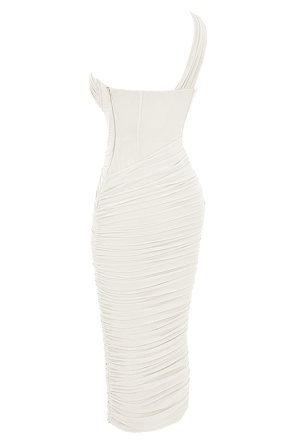 Valentina Ivory Asymmetric Cutout Midi Dress - luluinthesky