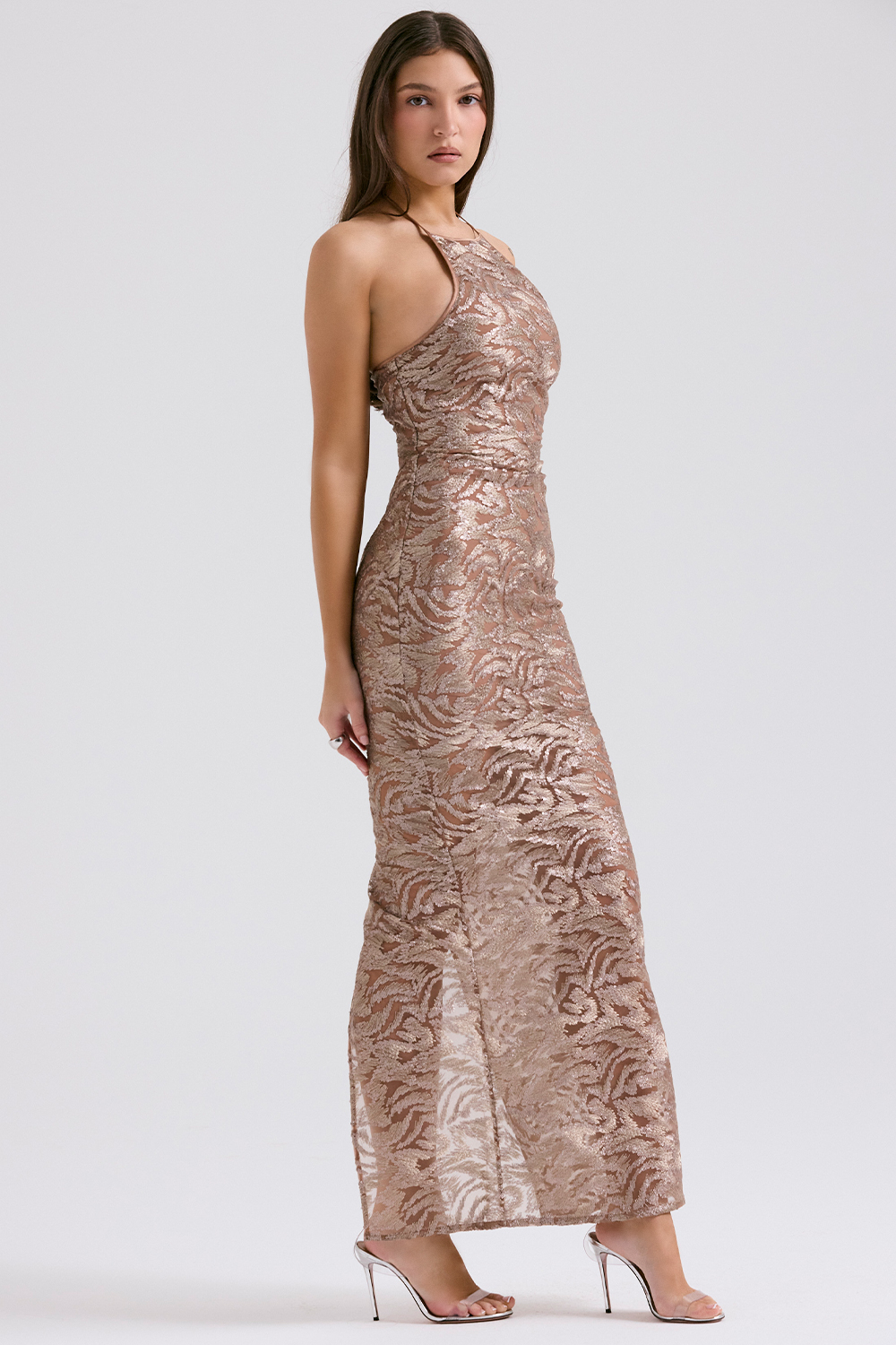 Giada Rose Gold Embroidered Sequinned Gown - luluinthesky