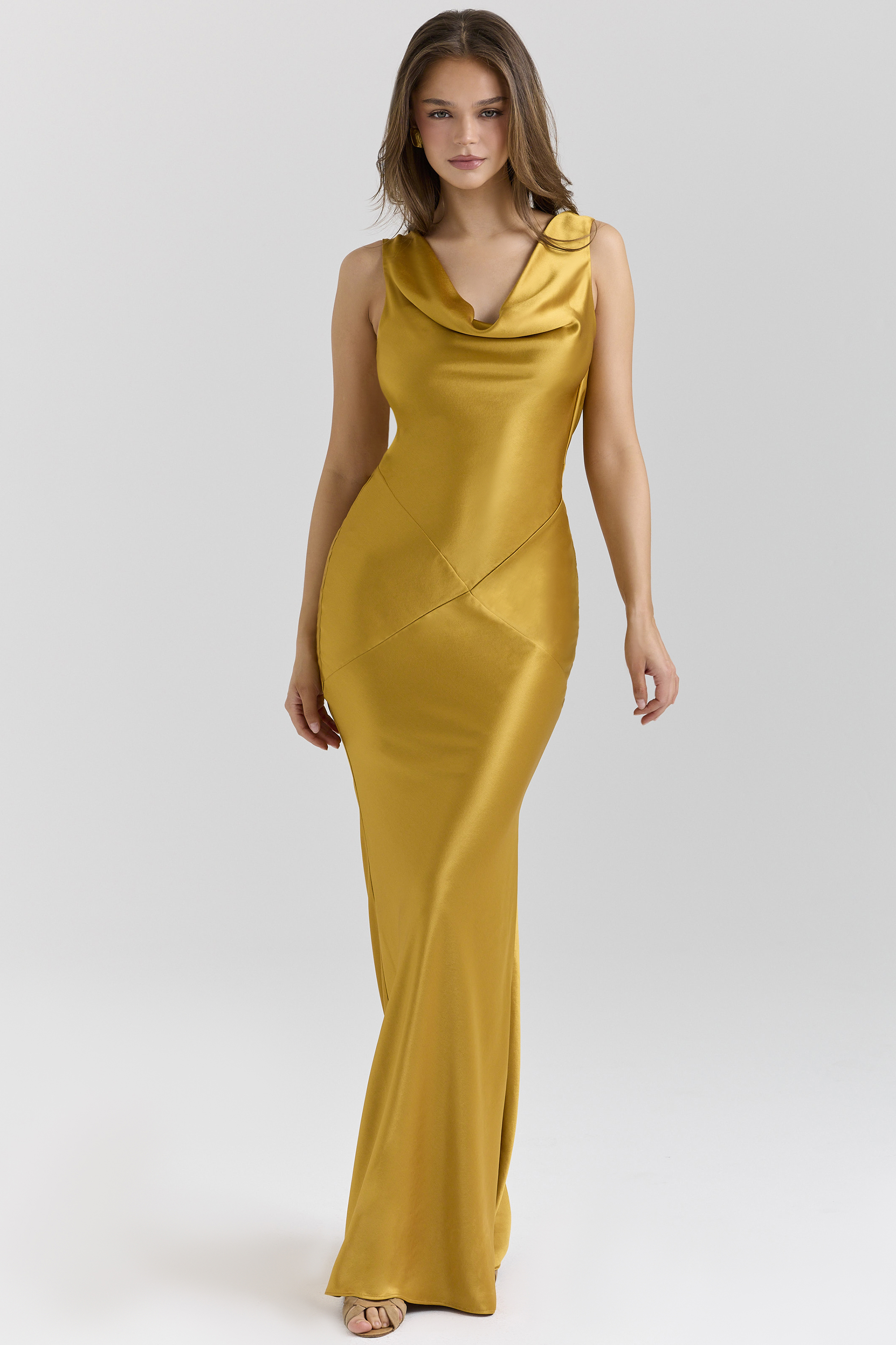 Safaira Amber Satin Draped Cowl Neck Maxi Dress - luluinthesky