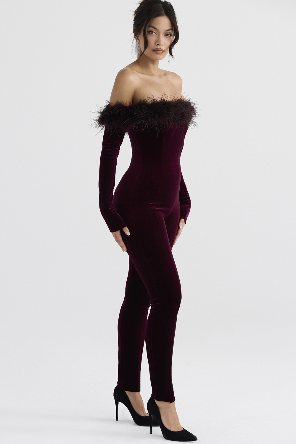 Salima Black Cherry Velvet Jumpsuit - luluinthesky