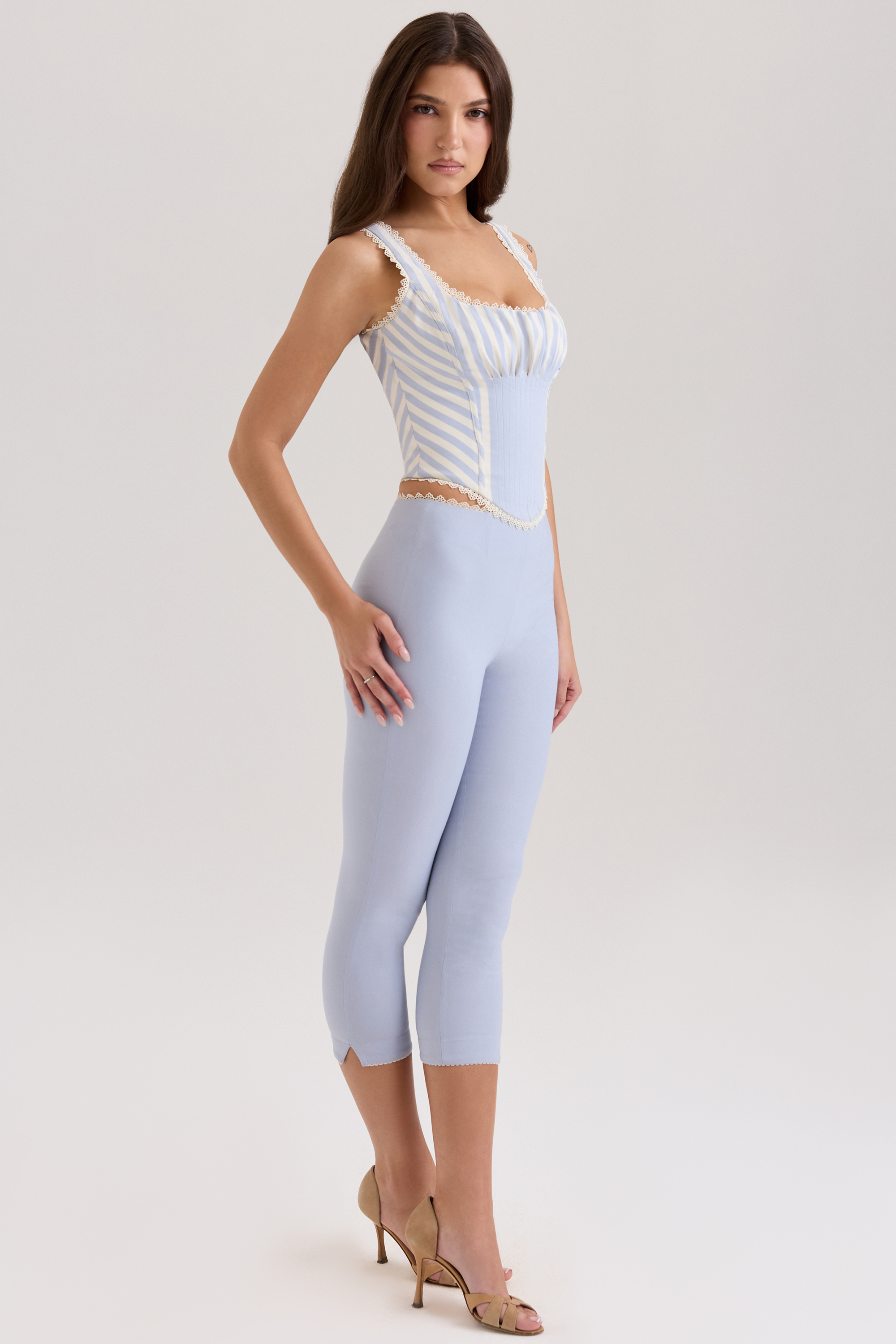 Carella Blue Stretch Twill Fitted Capri Trousers - luluinthesky