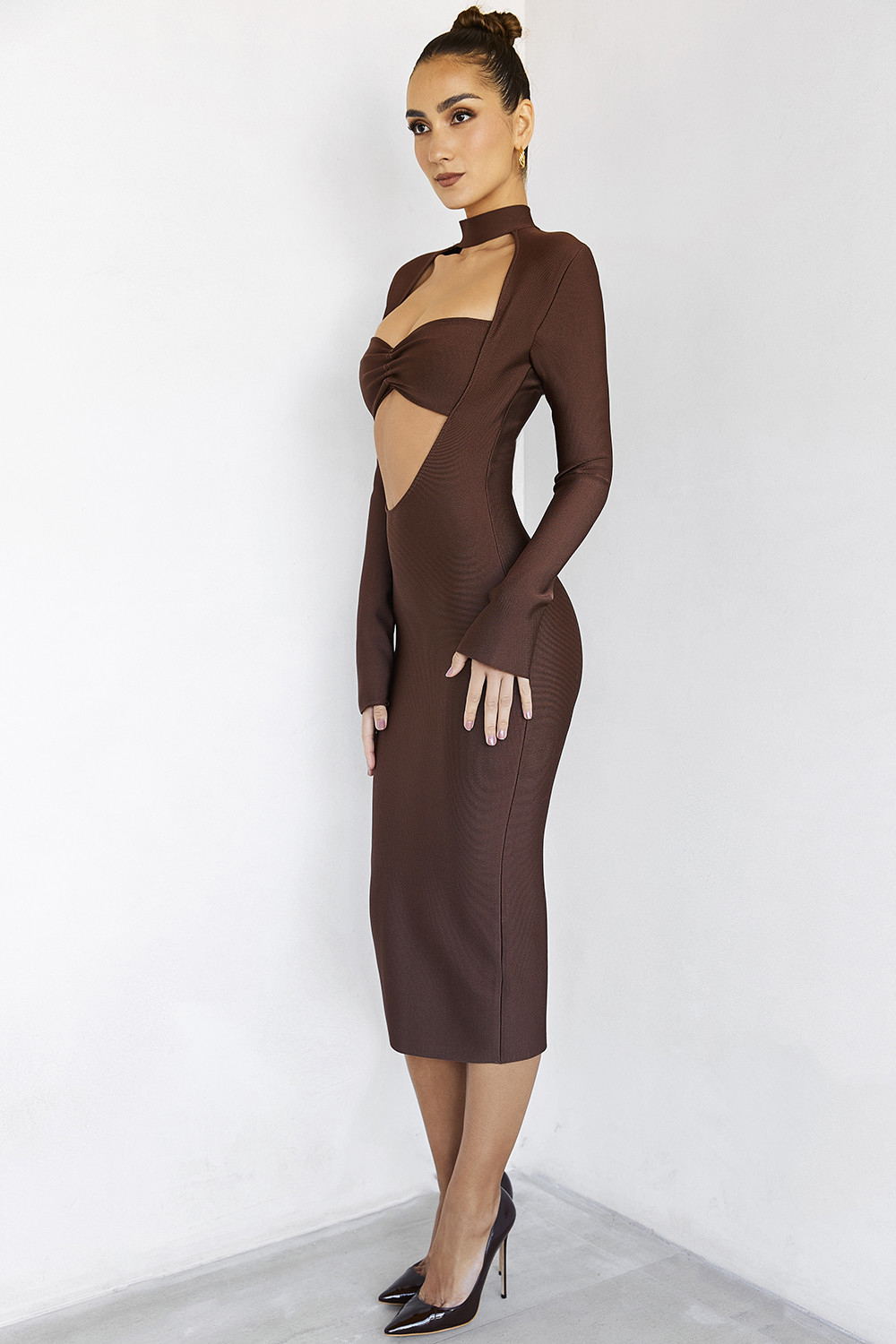 ImplicationsMistress Rocks  Chocolate Bandage Cutout Midi Dress - luluinthesky