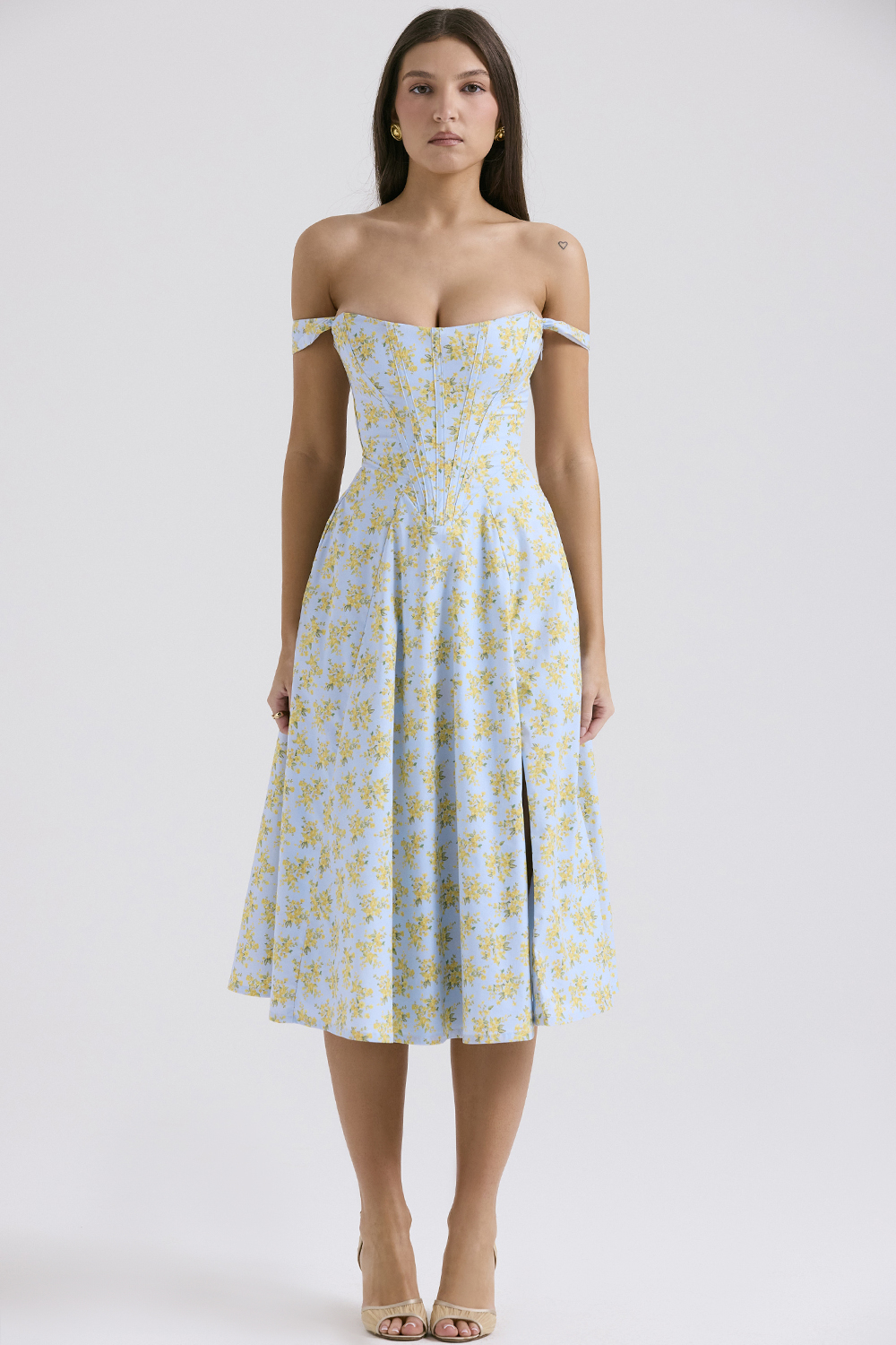 Saira Soft Blue Vintage Floral Print Cotton Midi Sundress - luluinthesky