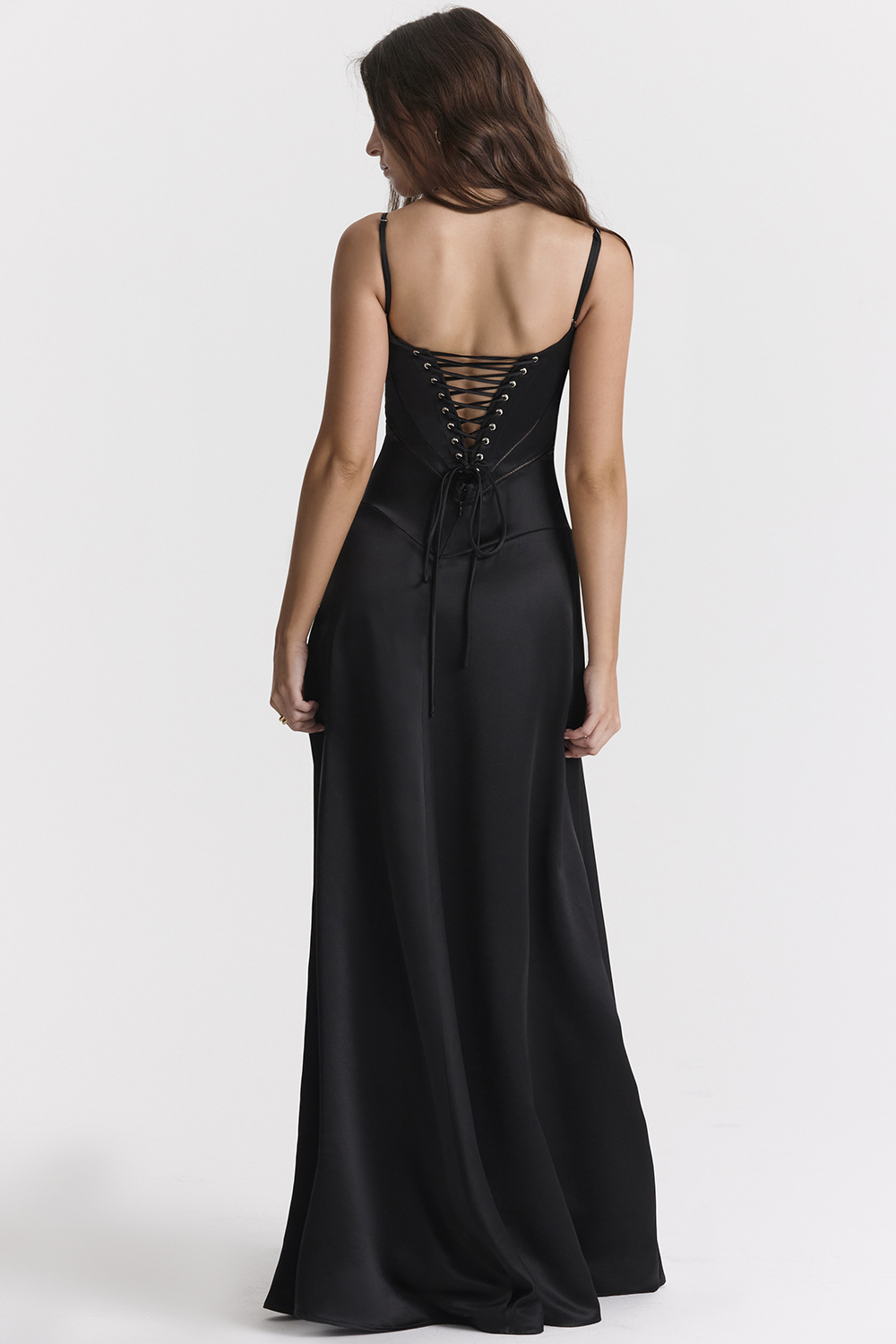 Anabella Black Lace Up Maxi Dress - luluinthesky