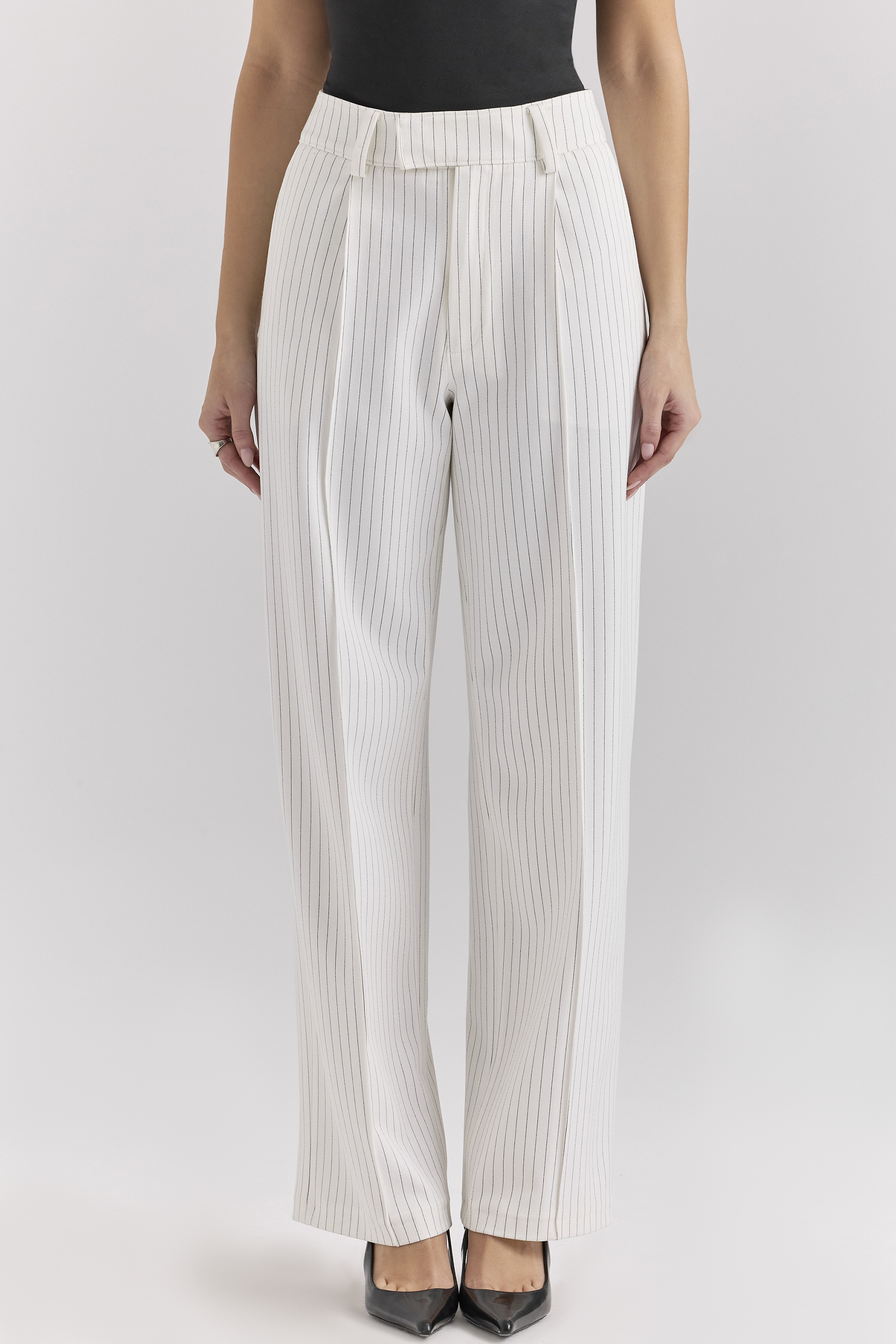 Hayden White Pinstripe High Waist Tailored Trousers - luluinthesky