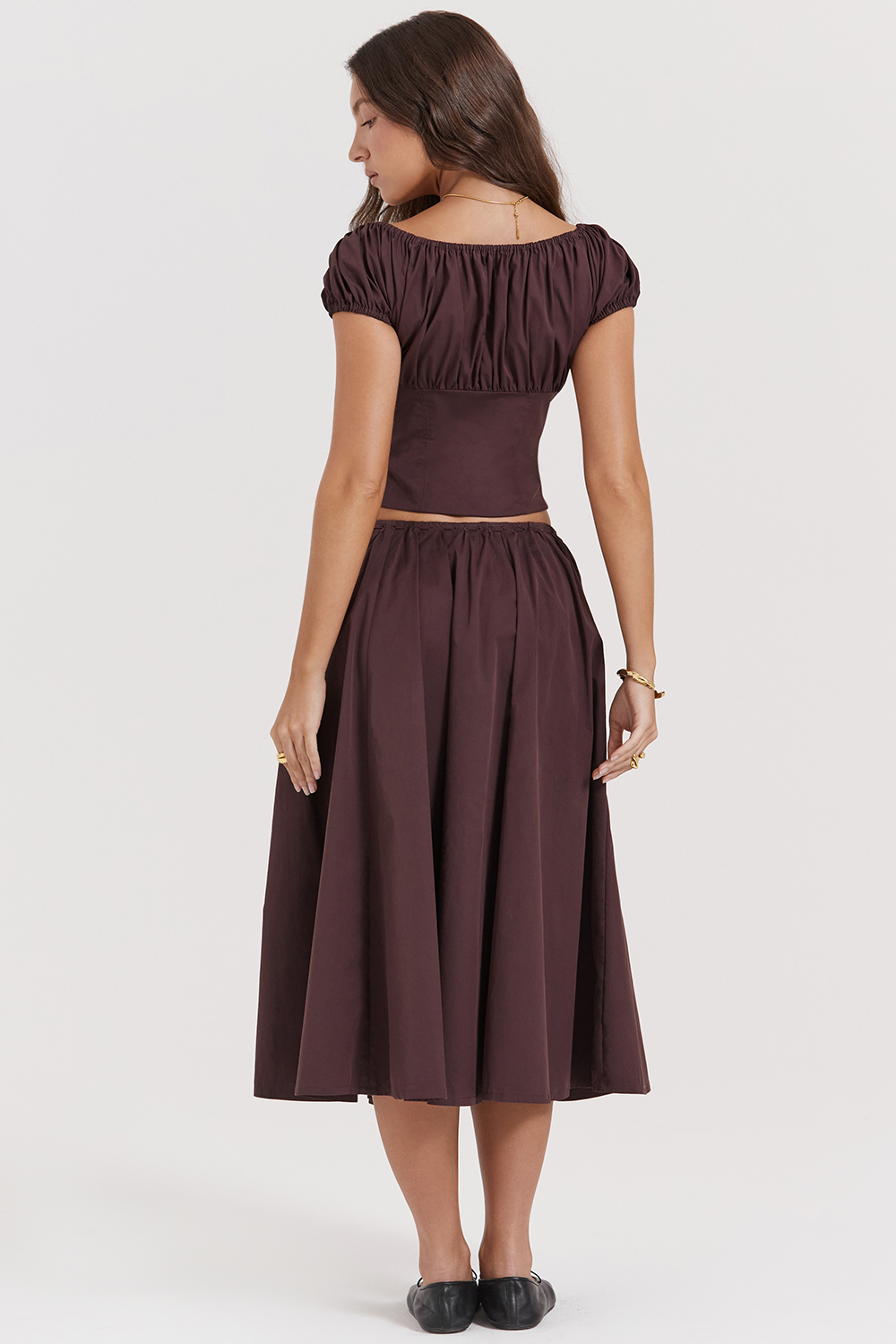 Cora Rich Brown Gathered Midi Skirt - luluinthesky